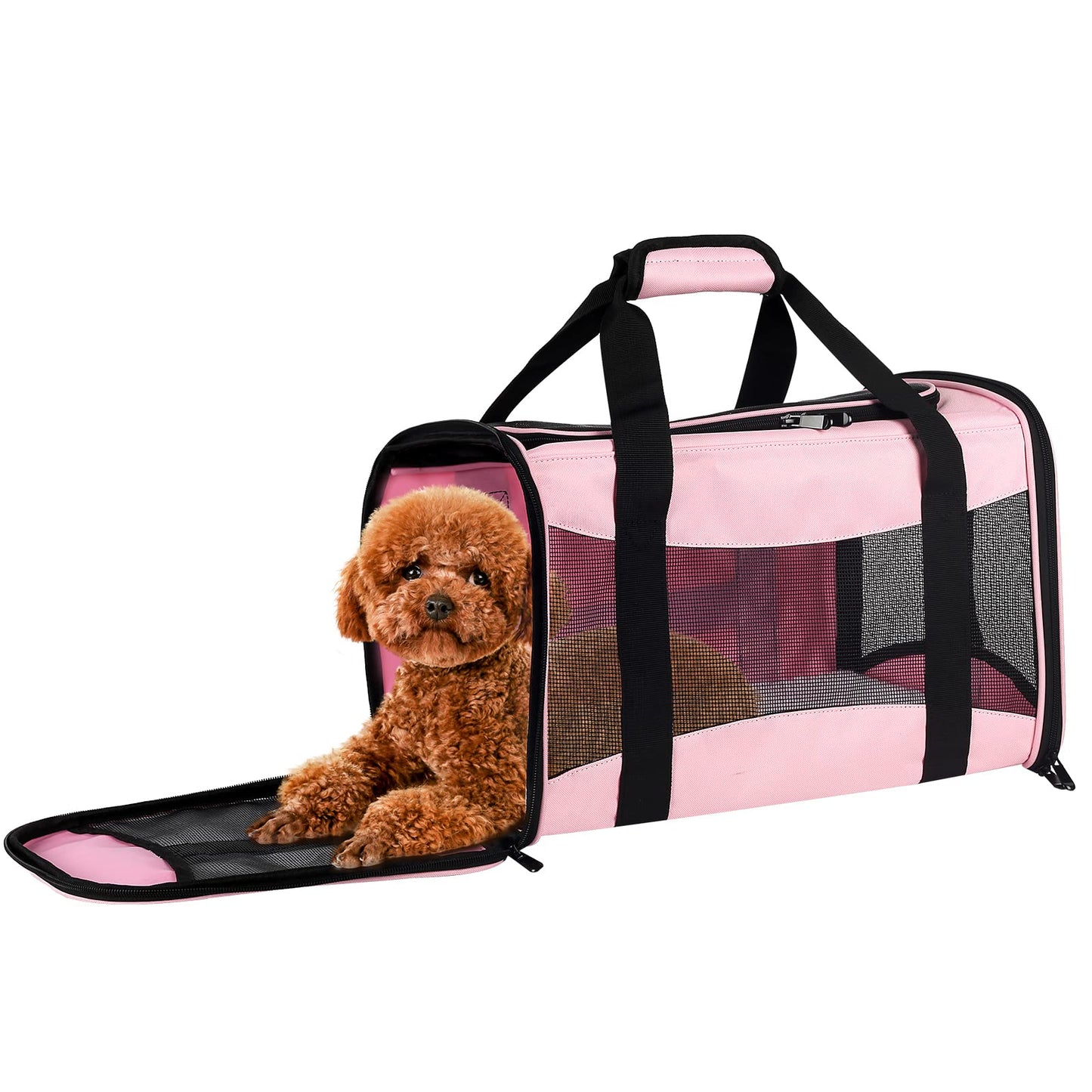 Cat Carrying Case - Pet Carrier Airline Approved, Protable and Breathable Pet Travel Carrier Removable Fleece Pad, Collapsible Cat Carrier Dog Carrier for Medium Cats Small Cats Dogs (Medium, Pink)