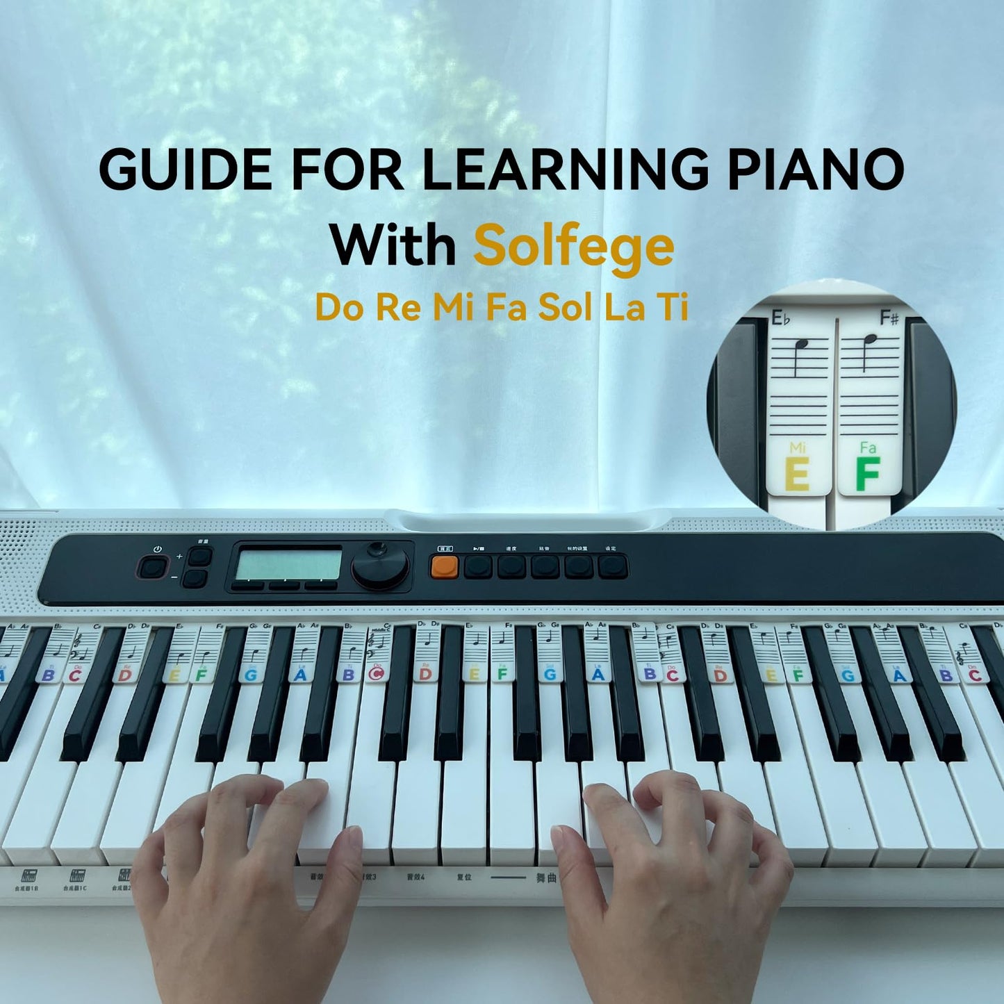 BEATBIT Piano Note Strips with Solfege (Do Re Mi…), Fit 61/54/49 Key Piano Learning, Removable Piano Keyboard Stickers