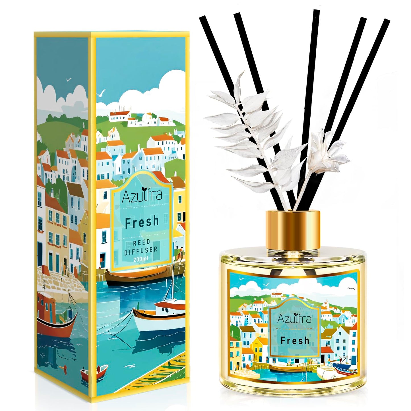 Reed Diffuser Set, 6.7oz(200ml) Fresh Scented Diffuser for Home with 6 Sticks,Home Fragrance Scent Essential Oil Stick Diffuser for Bathroom Shelf Decor