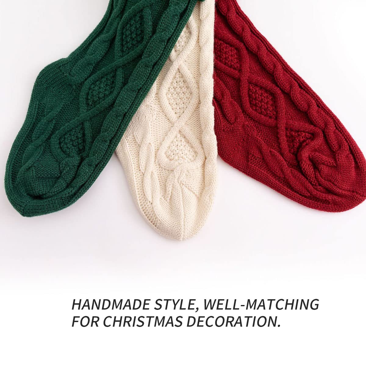 Spencer 18 Inches Knit Christmas Stocking Large Size Knitted Xmas Stocking Gifts Cable Knitted Stockings Fireplace Hanging Stockings for Family Holiday Xmas Party Decorations (Green/Burgundy/White)