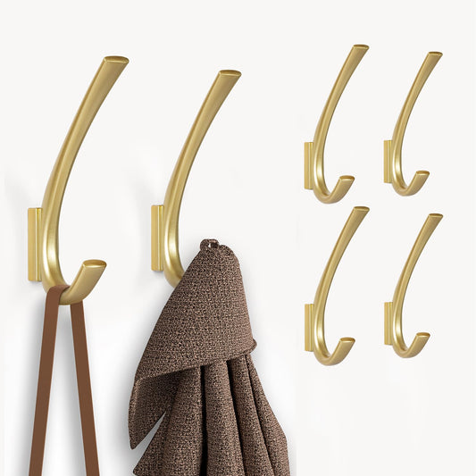 JCHOUS Heavy Duty Wall Hooks, 5.7 Inch Large Coat Hooks, 6 Packs Gold Towel Hooks for Hanging in Bathroom, Bedroom, Entryway, Kitchen, etc