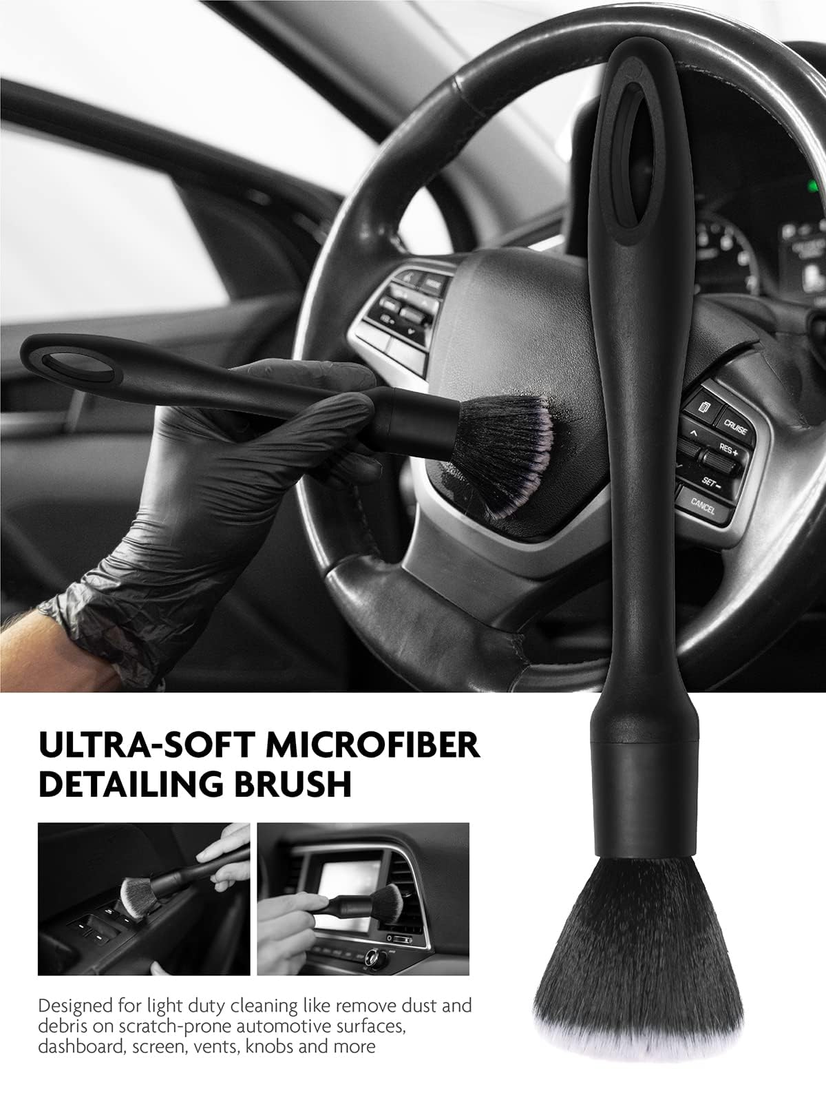 11PCS Car Interior Cleaning Dust Brush Detailing Set, Microfiber Cloth & Applicator, Single-Head Detailing Brushes, Natural Bristles, Scratch-Free & Ultra-Soft for Seats Leather Care or Cleaning