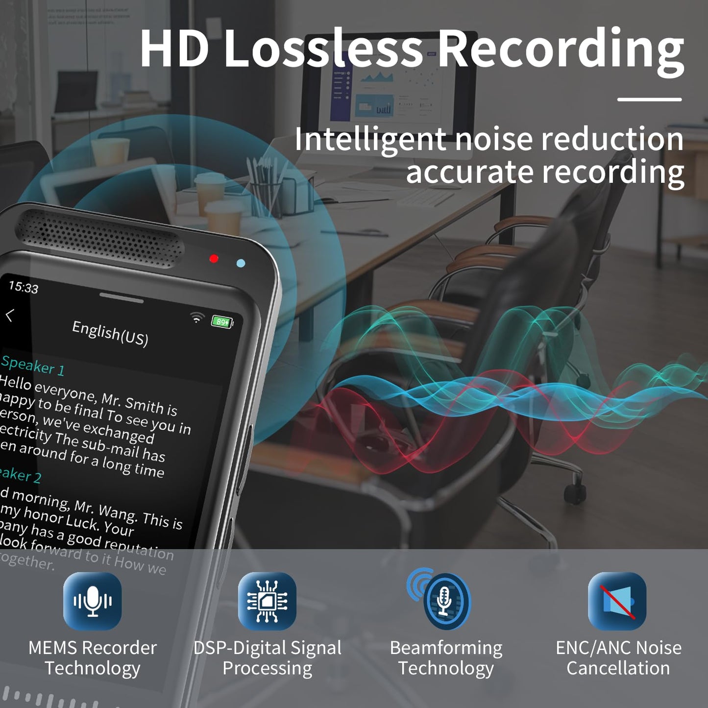 AI Voice Recorder with Playback, Digital Voice Recorder with AI Transcription, Summary, Translation, Full Touch Screen Recorder with 64GB, Audio Recorder Device for Meetings, Lectures, Interviews