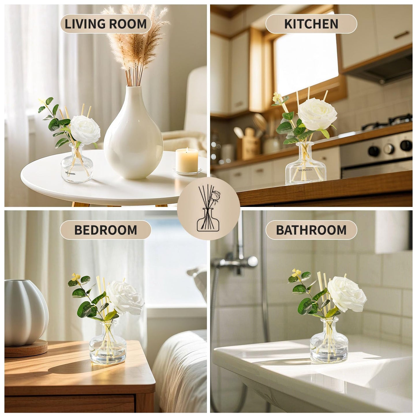 Reed Diffusers Set, 7.10 oz Flower Scented Diffuser with 7 Sticks, Long Lasting Home Fragrance for 120 Days, Perfect for Bathroom, Shelf Decor, Air Fresheners