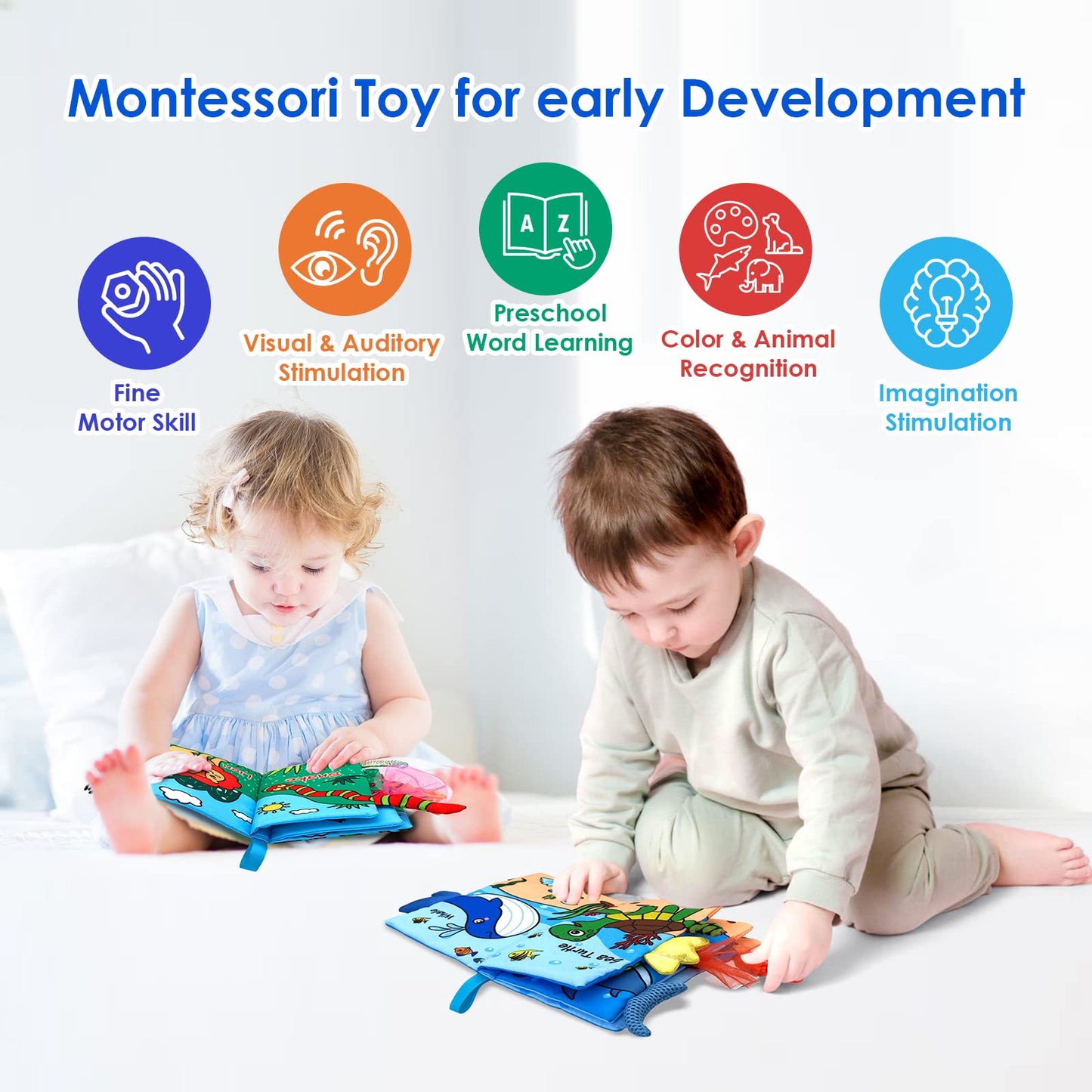 WESOTE Baby Cloth Books 2PCS High Contrast Sensory Crinkle Book for Babies Tummy Time Early Learning Infant Toys for 0-18 Months