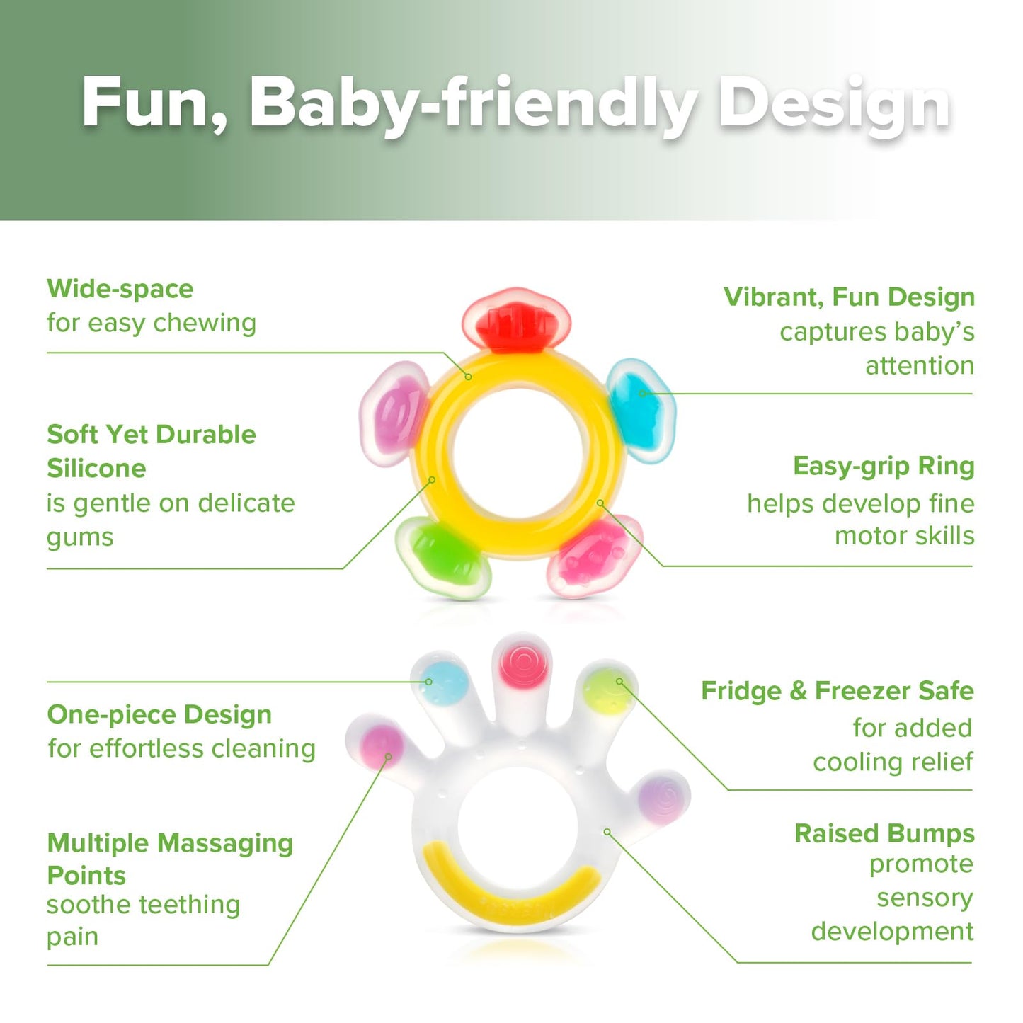 Haakaa Silicone Teether Combo - Baby Freezer Teething Toy - Soft Cold Teether - Soothe Teething Pain & Itching Gums - Perfect Size - Palm & Ferris Wheel Shape for 3M+ Babies BPA Free - 2 pk