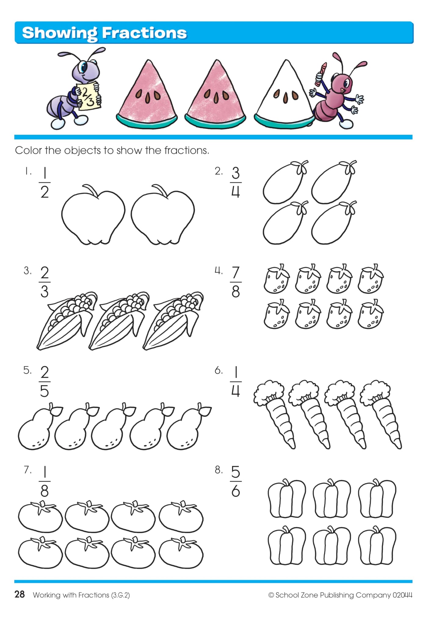 School Zone Time, Money & Fractions Workbook: 32 Pages, 1st Grade, 2nd Grade, Adding Money, Counting Coins, Telling Time, Ages 6 to 8 (I Know It! Book Series)