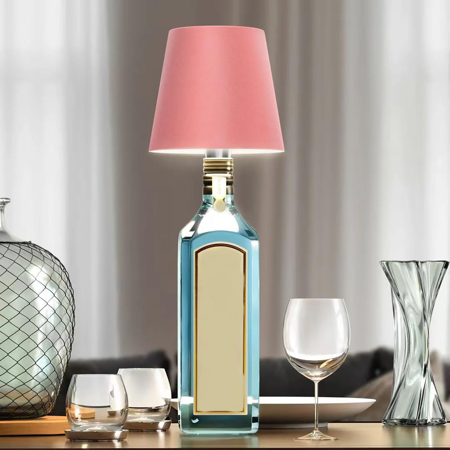 Neioaas Wireless Bottle Lamp,2025 New 3 Color Stepless Dimming Wireless Wine Bottle Lamp, USB Rechargeable Touch LED Wine Bottle Lights for Home,Bar,Camping,Travel(Pink, 1PC)