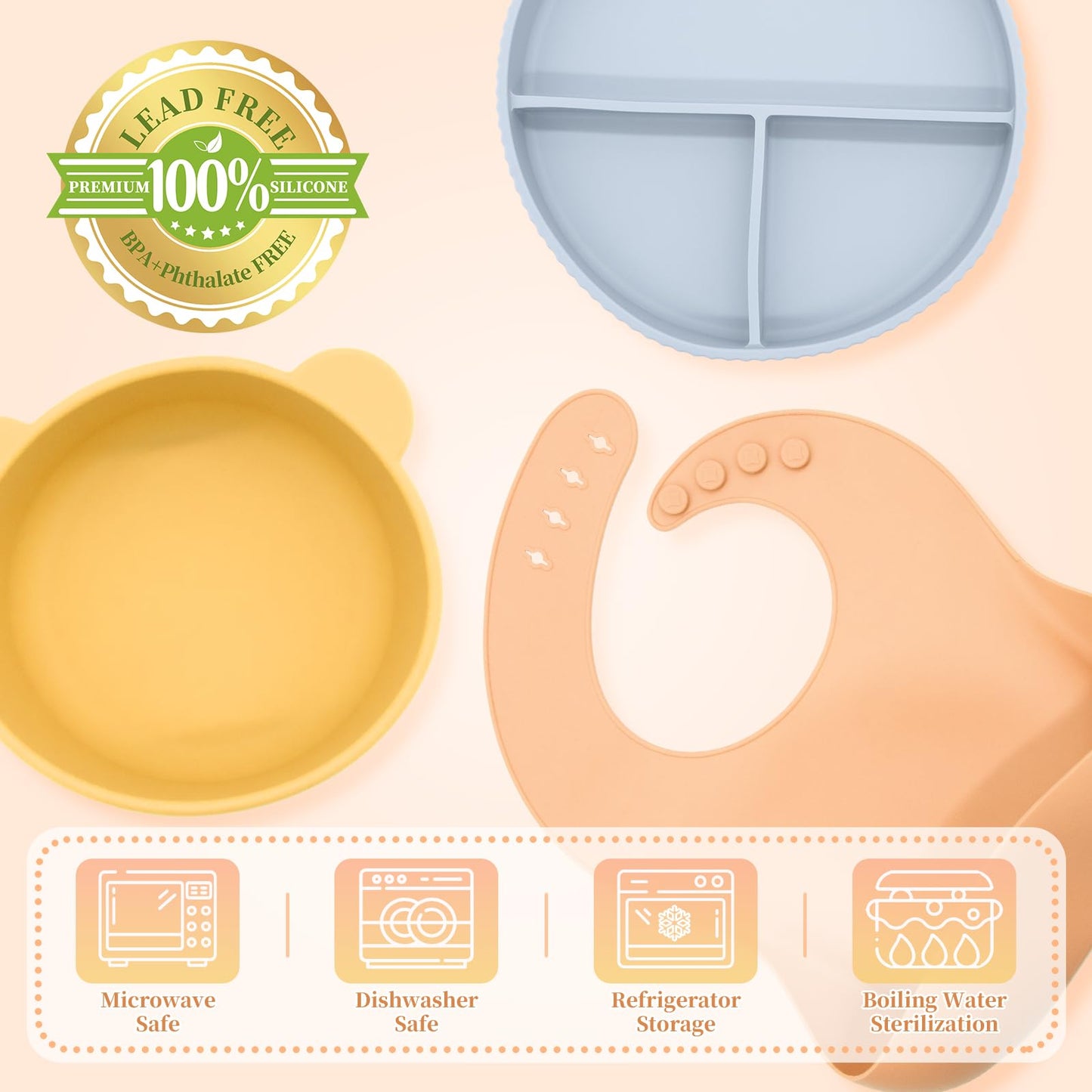 CHCC Silicone Baby Feeding Set 21 Pcs, Led Weaning Supplies, Baby Feeding EatincSupplies Set BPA Free, Essentialsfor Newborn Gift Mixed