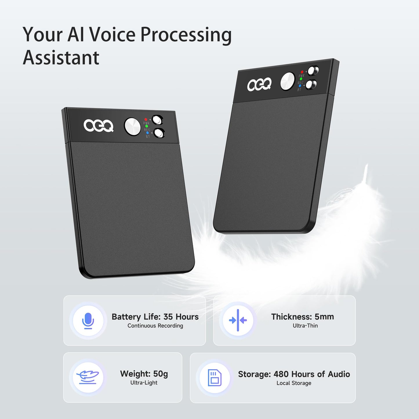 OEQ AI Smart Recorder with Simultaneous Interpretation & Real-timeTranscription,64GB AI Speech Processor Powered by ChatGPT 4.5 with App Control for Students/Creatives/Journalist in Meetings (Black)