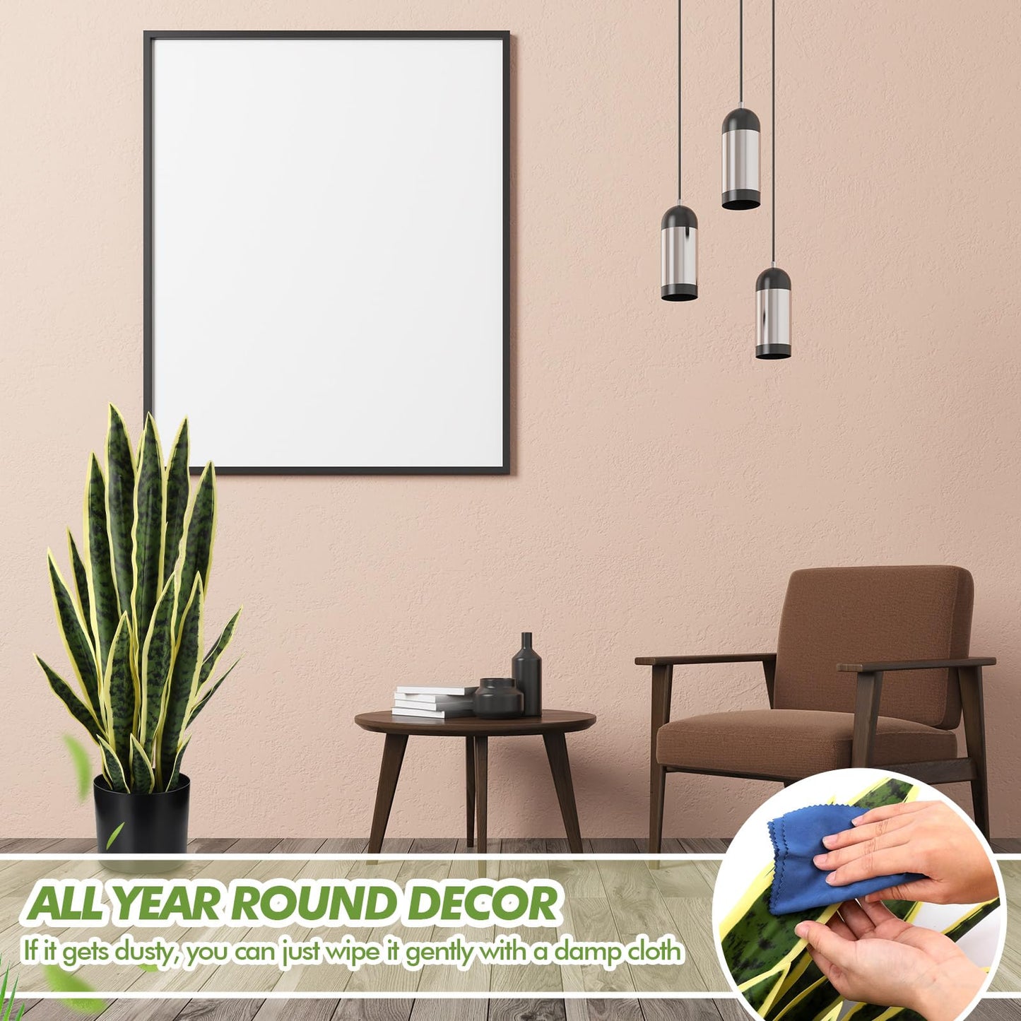 Crowye 4 Pack 2.25 Ft Tall Artificial Snake Plant Faux Sansevieria Plant Large Fake Snake Bulk in Pot for Home Office Housewarming Gift