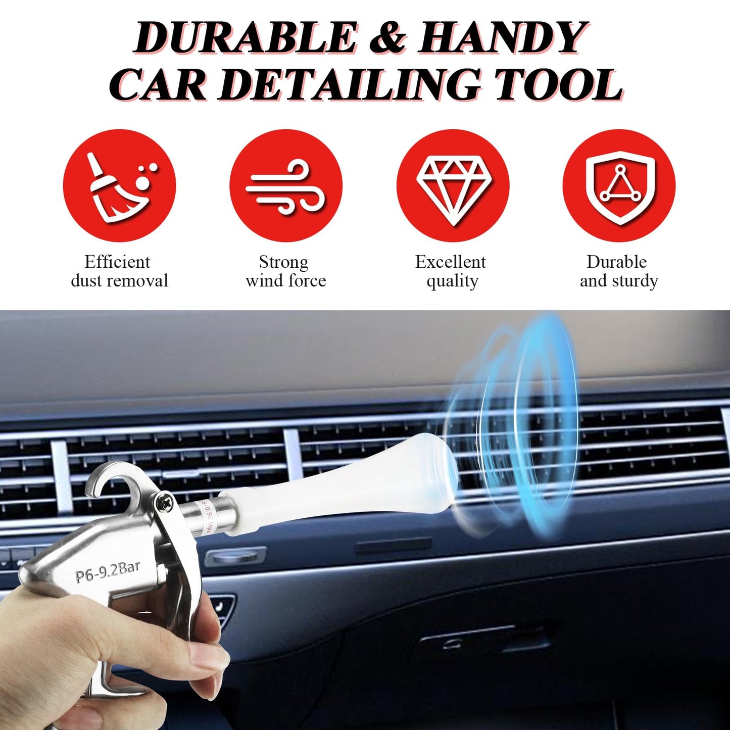 KOUSE High Pressure Pro Car Cleaning Gun Air Blow Gun Car Detailing Interior Car Dryer Air Blower for Car Detailing Air Gun Car Dust Cleaner Air Compressor Blower Gun with Nozzle