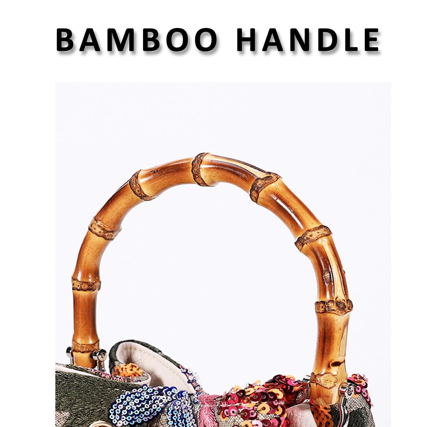 Crossbody Bags for Women, Beach Bag, Hand Embroidered Tot Bag, Bamboo carry handle Bucket bag, Bohemian Handbags Suitable for Vacation Travel Daily Matching