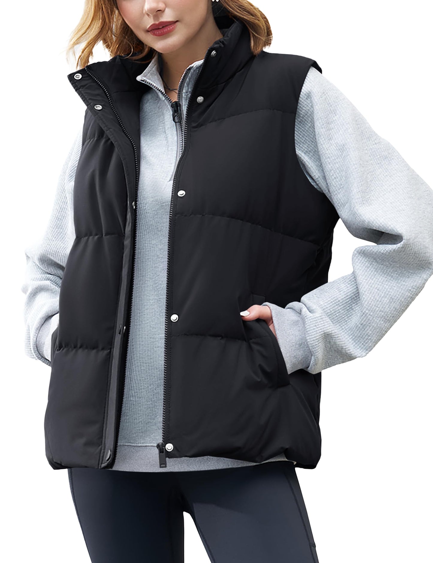 YUCOLEN Womens Black Puffer Down Vest Warm Lightweight Winter Crop Trendy Puffy Vest M