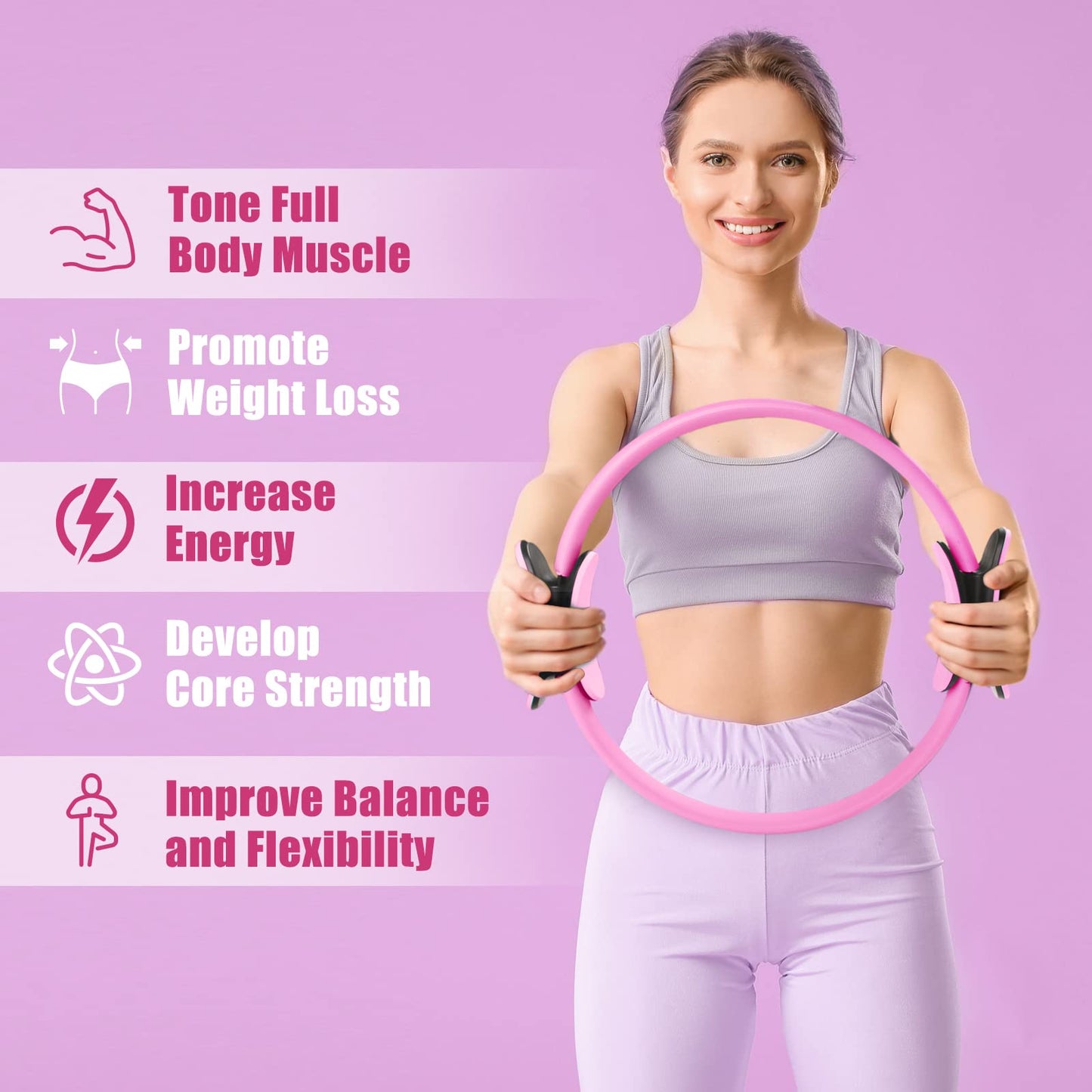 RitFit Pilates Ring Circle - 14 Inch Magic Fitness Circle for Toning Inner & Outer Thighs, Bonus Workout Guide Included (Pink)