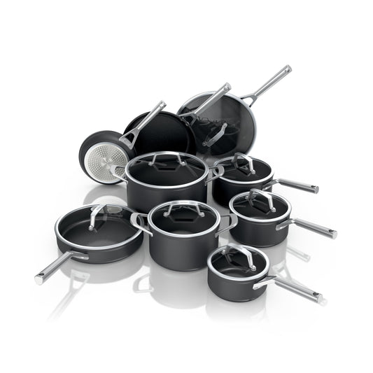 Ninja Cookware, Ninja NeverStick Professional, 16-Piece Pots and Pans Set, Non Stick Frying Pans, Kitchen Essentials, Stock Pot, Sauce Pan, Glass Lids, Saute Pan, All Stovetops, Black, C39900