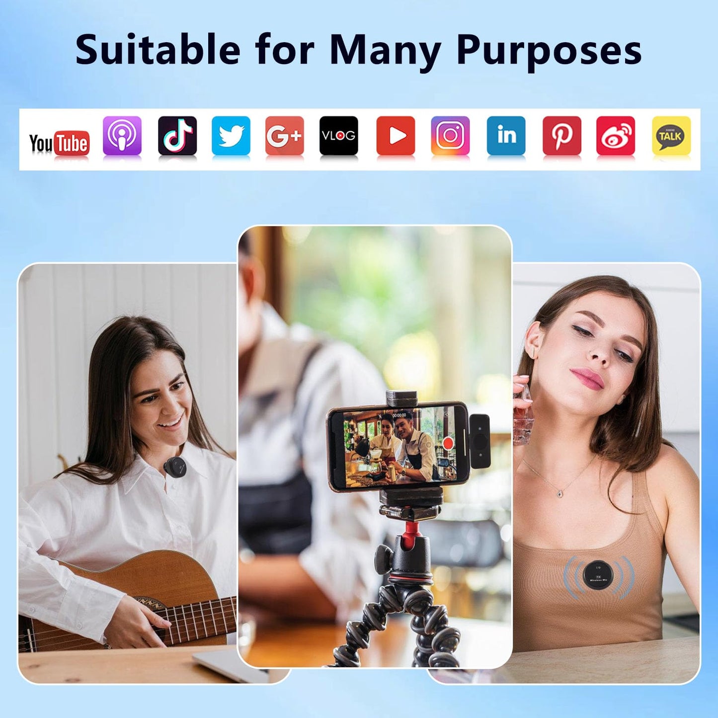 Pavicott Wireless Lavalier Microphone with Cultural Stickers for iPhone/Android Noise Cancellation 20 Hours Battery Life 100Ft Range Omnidirectional Microphone for Video Recording Interviews Podcasts