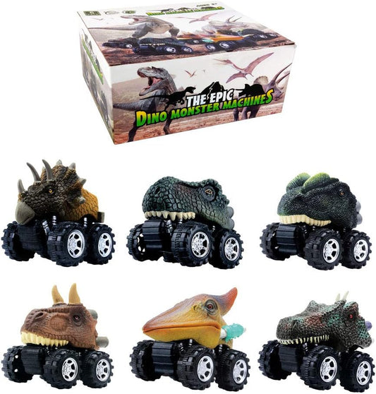 DINOBROS Dinosaur Toy Pull Back Cars 6 Pack Dinosaur Boy Toys Age 3,4,5,6,7 Dino T-Rex Games