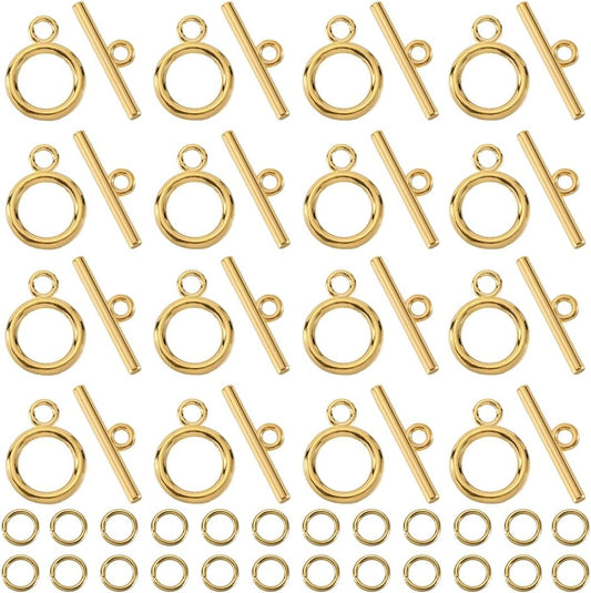 1 Box 60 Sets Toggle Clasps Ring and Bar Clasp Gold & 120Pcs Brass Open Jump Rings OT Toggle T-Bar Connectors Findings for Jewelry Making Supply DIY Crafts Necklace Bracelet Supplies