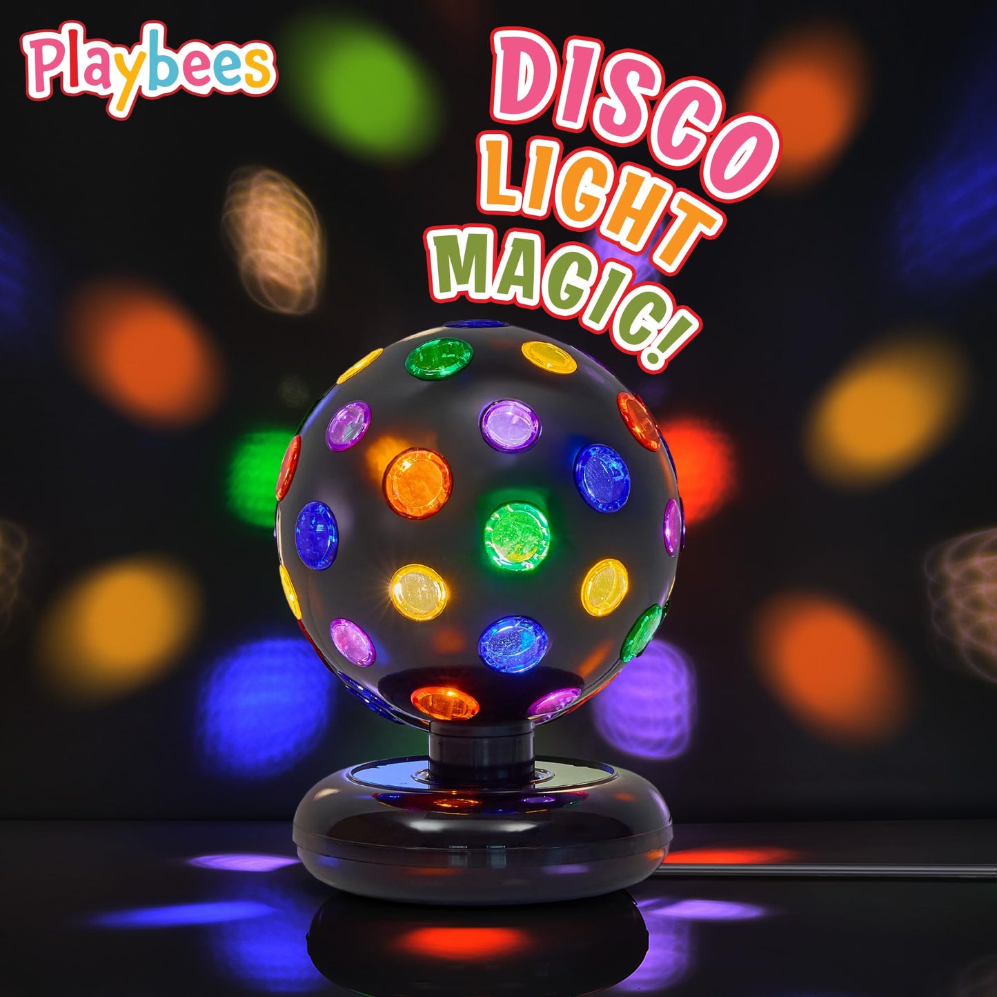 Playbees Rotating Disco Ball with LED Lights - Create a Dazzling Dance Atmosphere - Neon Birthday Party Vibes - Dance Party Supplies & Accessories - 11"