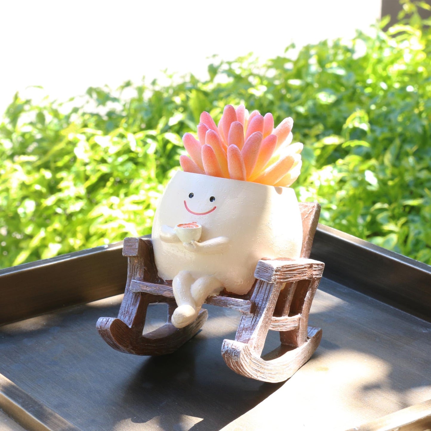 MUZZIOU Smiley Face Planter Pot, Cute Resin Smile Face Flower Head Plant Pot, Creative Flower Pot for Indoor Outdoor Plants, Funny Home Decoration (Rocking Chair)