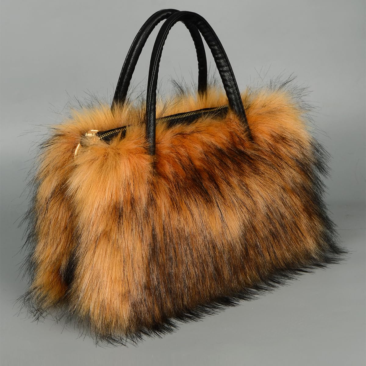 Women's Furry Shoulder Handbags Faux Fur Work Tote Bag for Women Fluffy Satchel Handbags Wristlet Zipper Purses