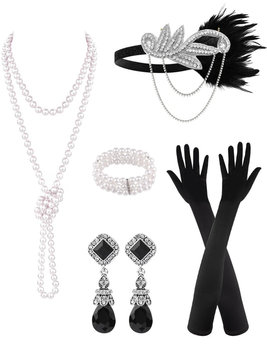 PLULON 6 Pcs 1920s Flapper Accessories for Women, Great Gatsby Flapper Accessories Fashion Roaring 20s Costume for Women