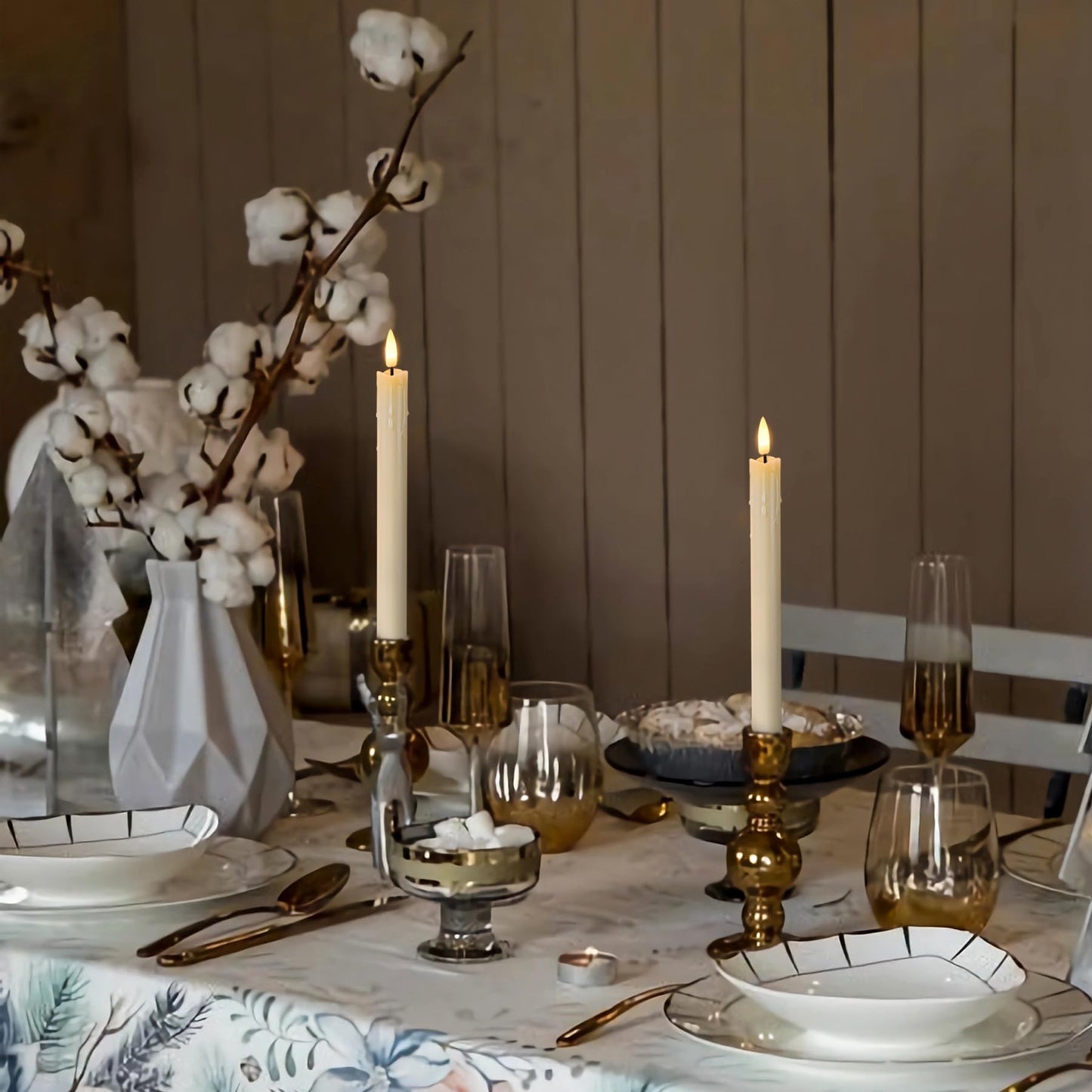 Zevanor Rechargeable Flameless Timer Remote Taper Candles, 2pcs 0.86" x10" LED Flickering Dripping Wax Window Tall Fake Ivory Plastic Candlesticks(USB Charging Cable Included)