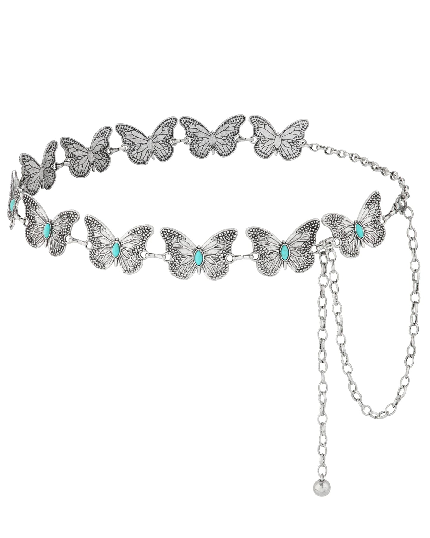 AWAYTR Western Turquoise Belt for Women - Cowgirl Concho Chain Belts for Jeans Dresses Country Concert Outfit