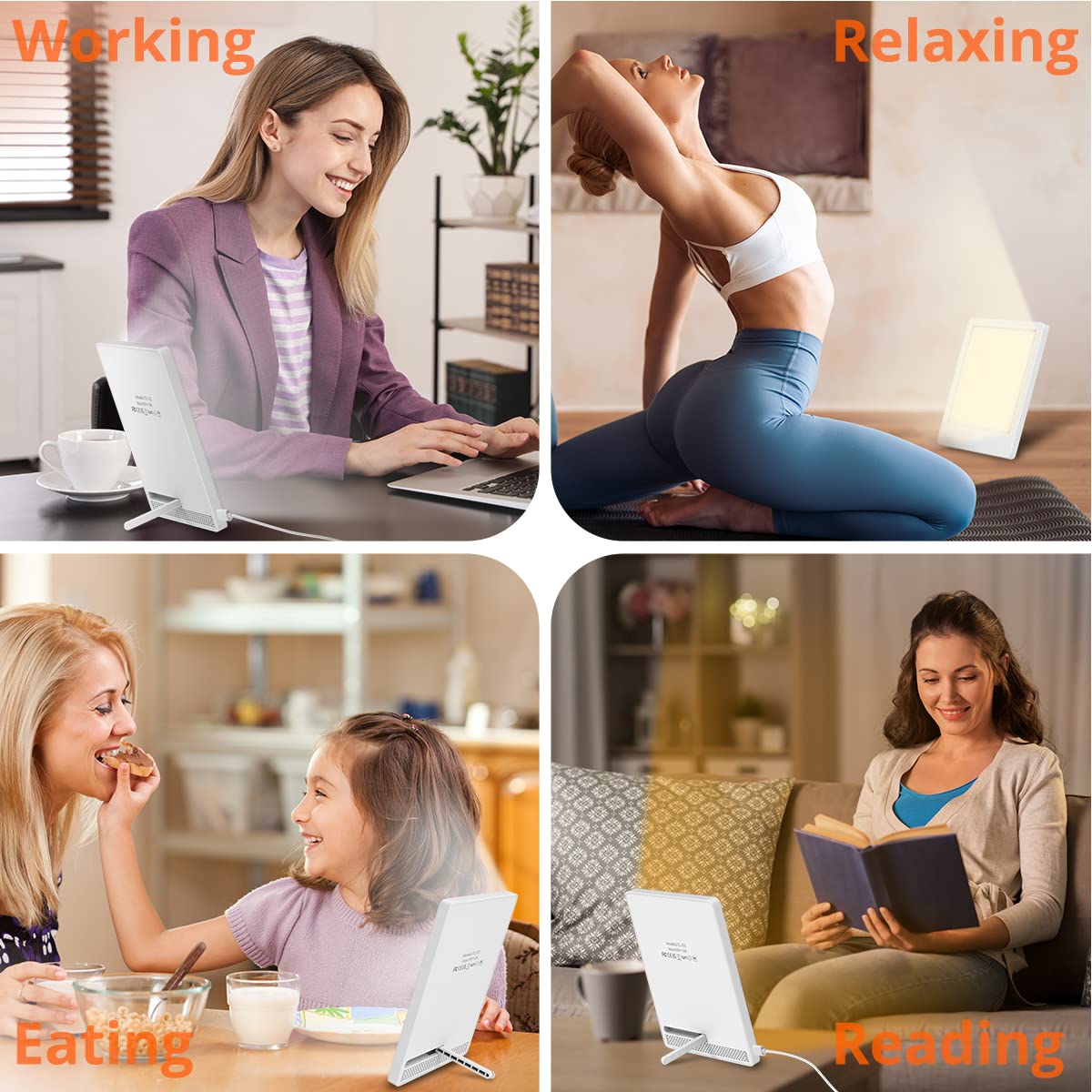 EasyHome Light Therapy Sun Lamp 10000 Lux LED Energy with 10 Adjustable Brightness Dual Color Temperature Adjustment White Warm Light 4 Timer and Memory Function