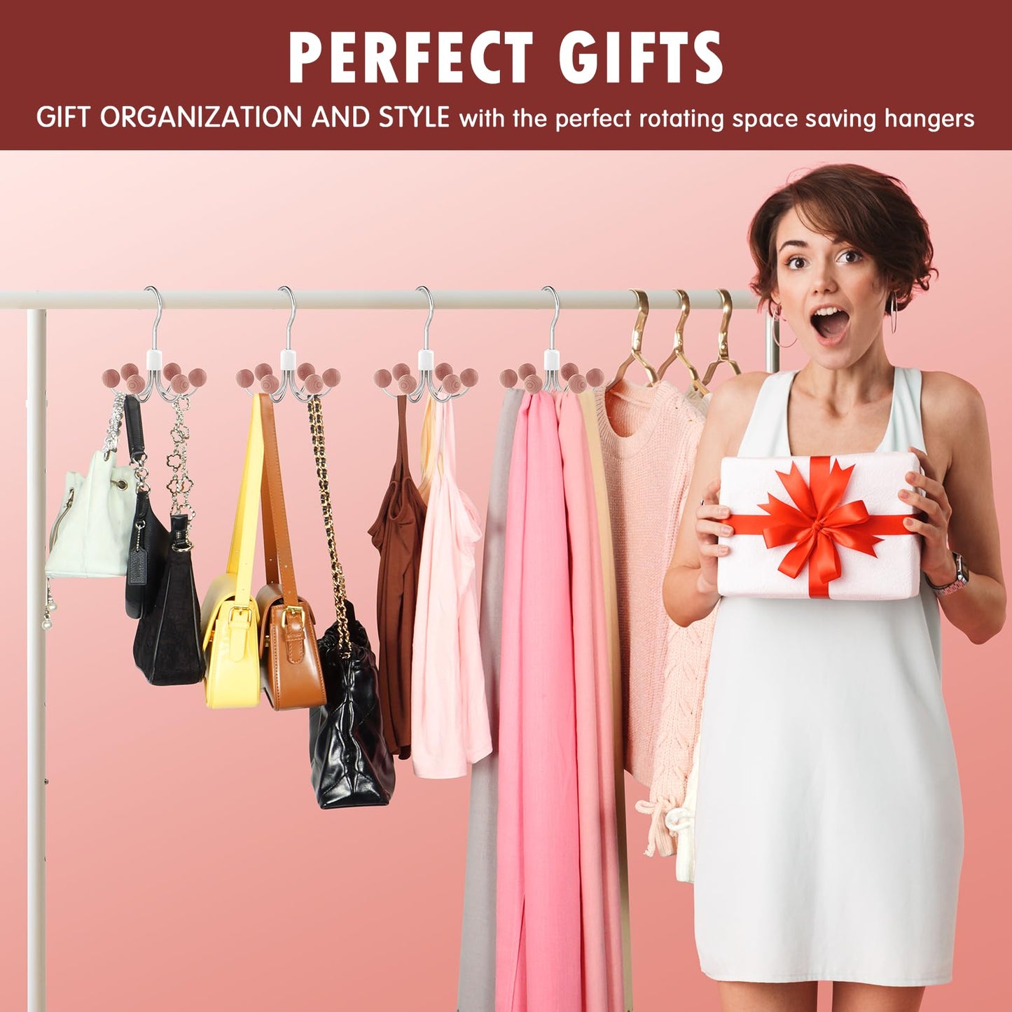 DOIOWN Purse Organizer,2 Pack Space Saving Purse Hangers for Closet,Multi Purpose Rotating Tank Top Hangers for Bags, Bras,Scarfs,Ties, Hoodies, Hat Closet Organizers and Storage