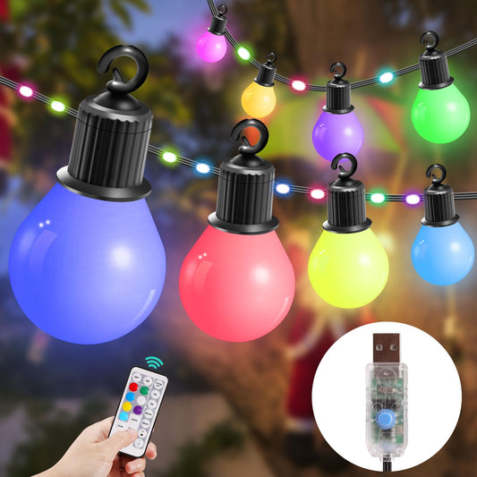 IRISECO Outdoor String Lights 41FT, 100 LED Outdoor Patio Lights with Remote, USB Plug Color Changing String Lights IP65 Waterproof with 20 G40 Globe Hanging Lights for Garden Yard Christmas Decor