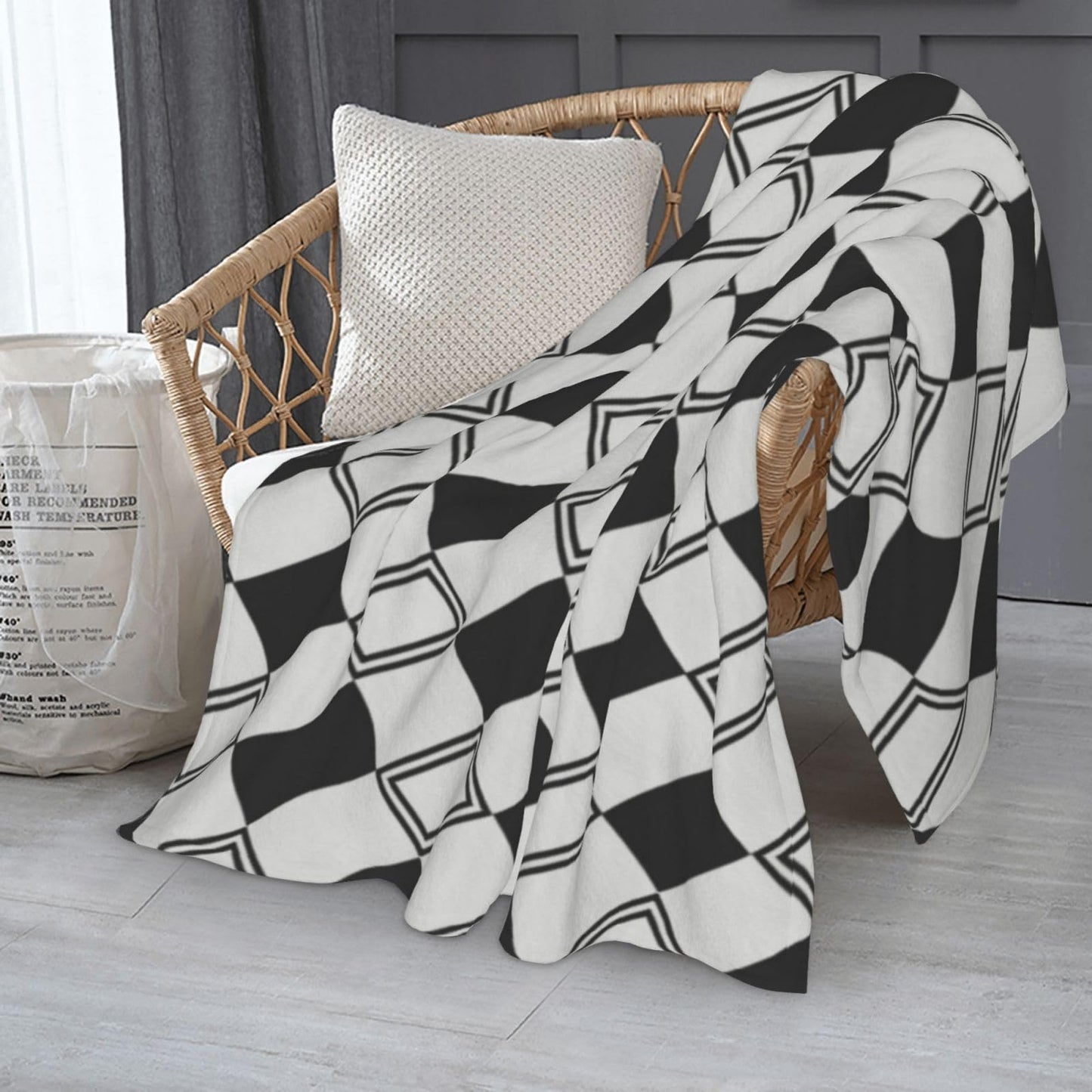 Coipdfty Checkered Blanket Plaid Throw Blanket Soft Cozy Flannel Blanket for Couch Bed (Black Oblique Rectangles, Throw 50"x60")