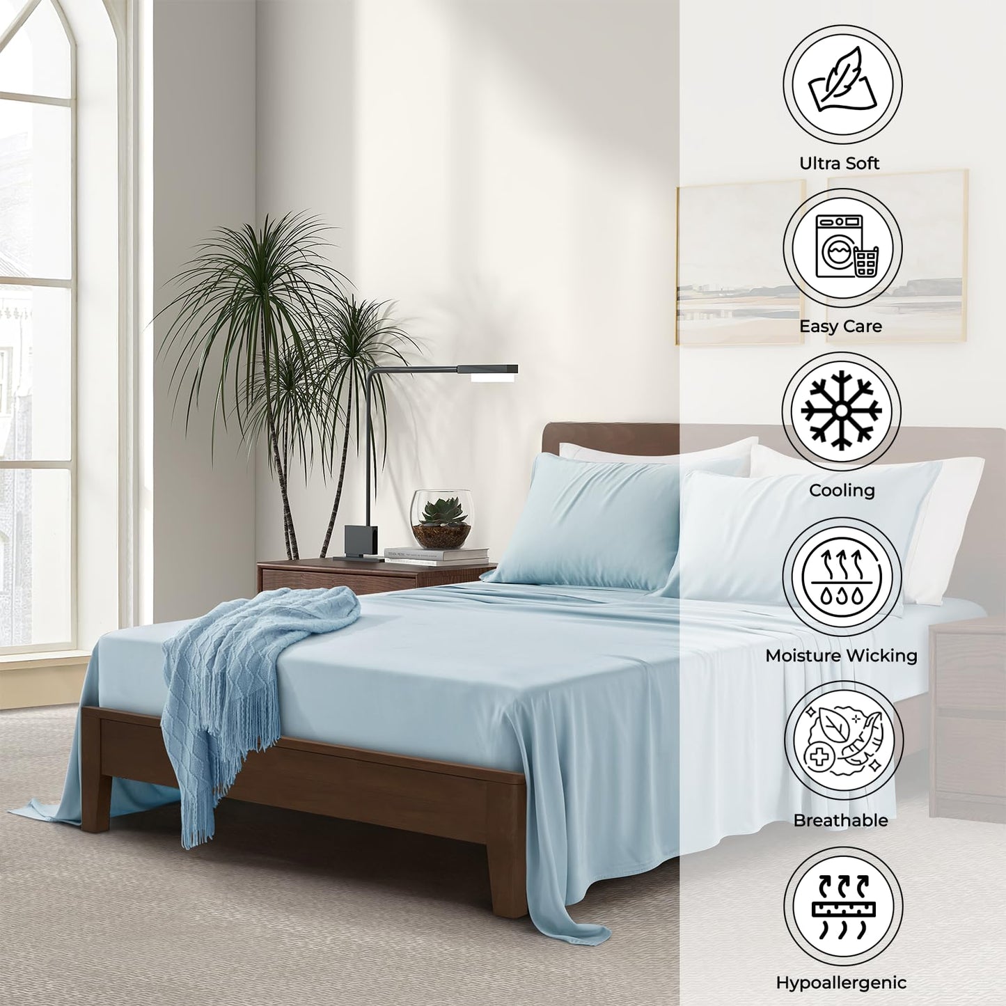 Luxury Bamboo Market |King Envelope Pillowcase Set | 100% Viscose Made from Bamboo | Organically Grown | Ultra Soft | Cooling | 2pcs [Spa Blue]