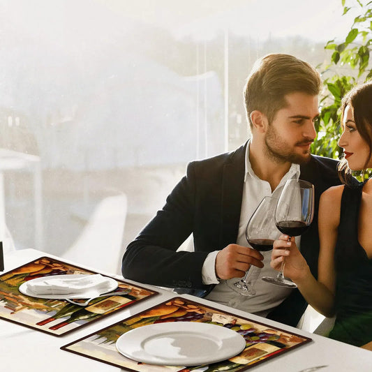 Tiangrid 8 Sets Cork Placemats with Coasters Include Wine Cork Backing Table Mats and Round Coasters Placemats Set for Kitchen Dinner Table Setting Supplies, 12 x 16 Inch (Wine)