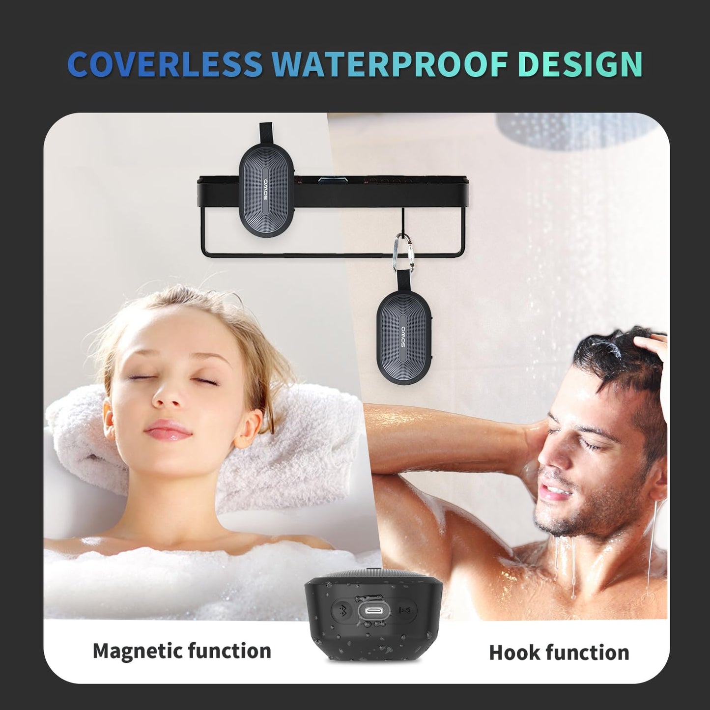 SOWO Wireless Portable Small Speaker, Ultra Magnetic Bluetooth Speaker for Golf Cart, Coverless IP67 Waterproof, 24 H Playtime, Pro Sound, Clip On Design for Outdoor, Indoor - Black