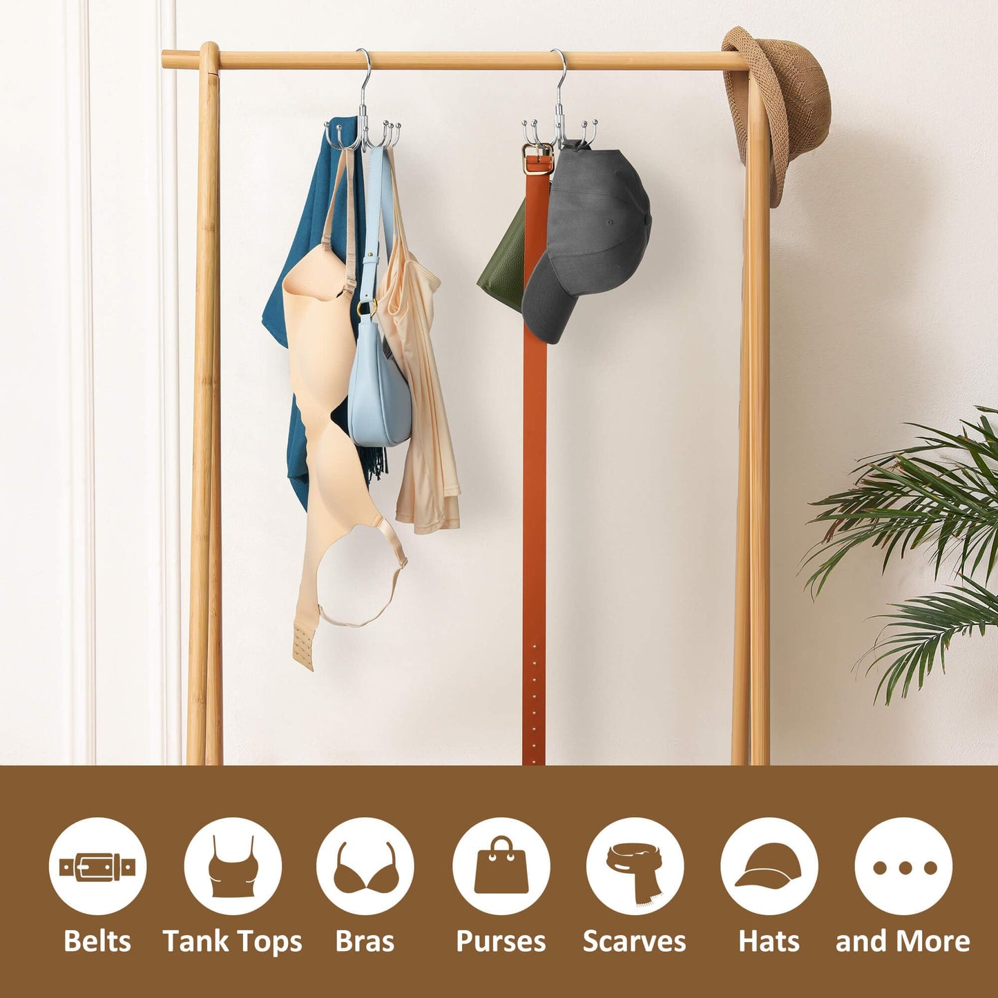 ZEDODIER Purse Hanger Organizer for Closet, Rotatable Sturdy Purses Holder Holds 8 Bags, Metal Space Saving Closet Organizers and Storage, Silver