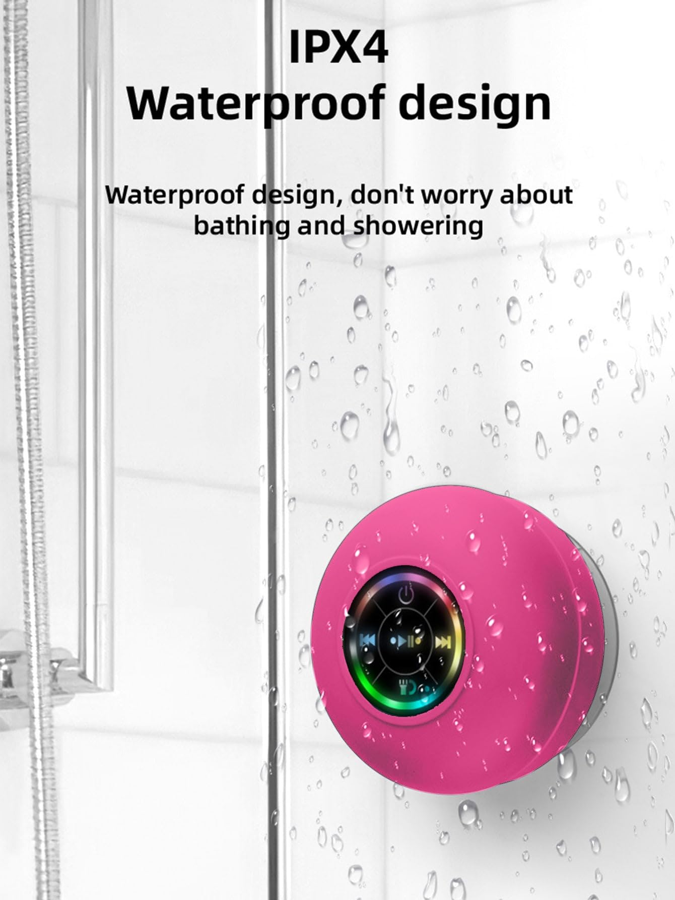FKLBBLPM Large Suction Cup Waterproof Bluetooth Speaker LED Light Light Waterproof Bathroom Bluetooth Speaker (Pink)