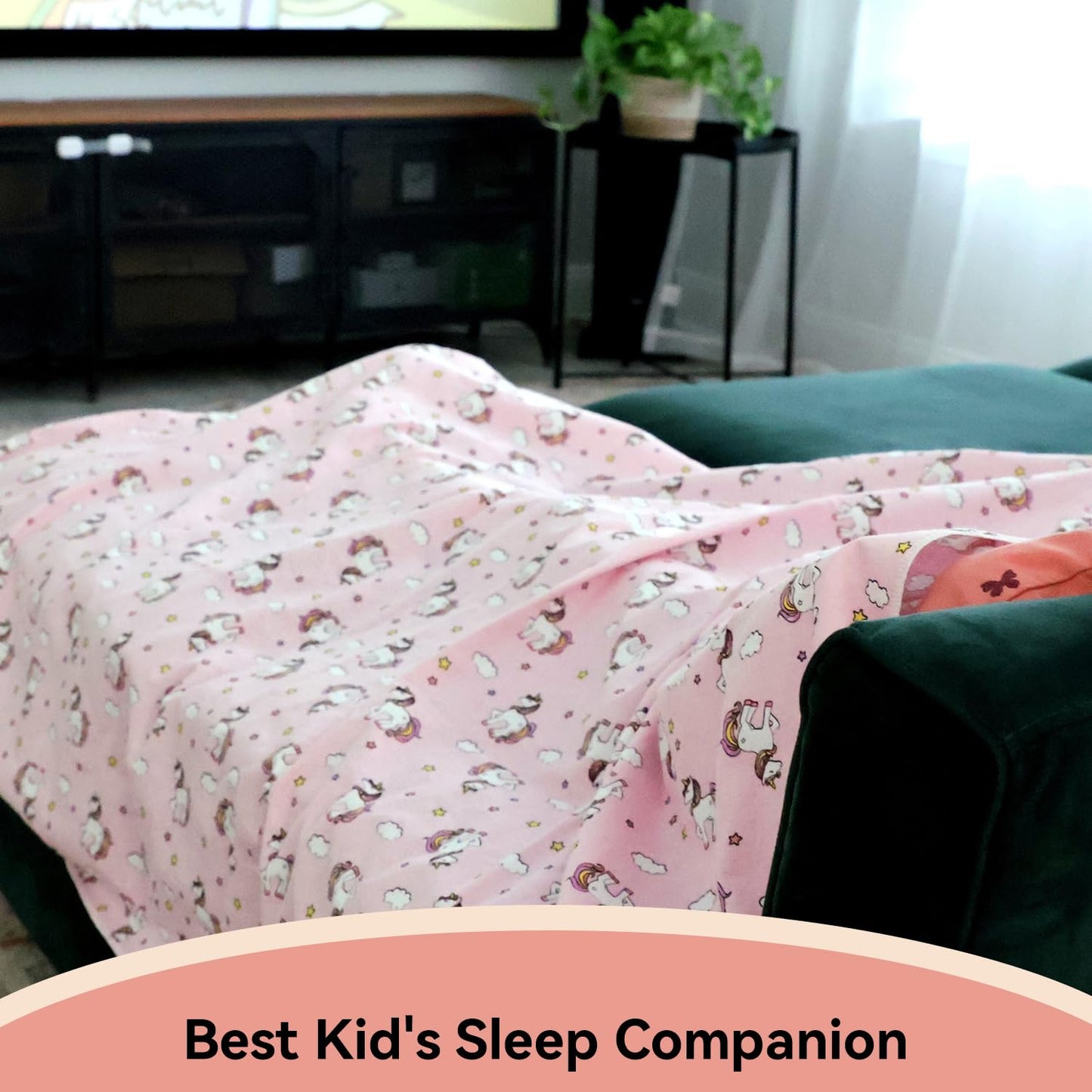 Kids Throw Blanket – Soft Cotton Toddler Blanket with Unicorn, Star & Cloud Pattern, Lightweight Breathable Bed Throw with Stitched Edges, 40 x 60 in (101.6 x 152.4 cm)