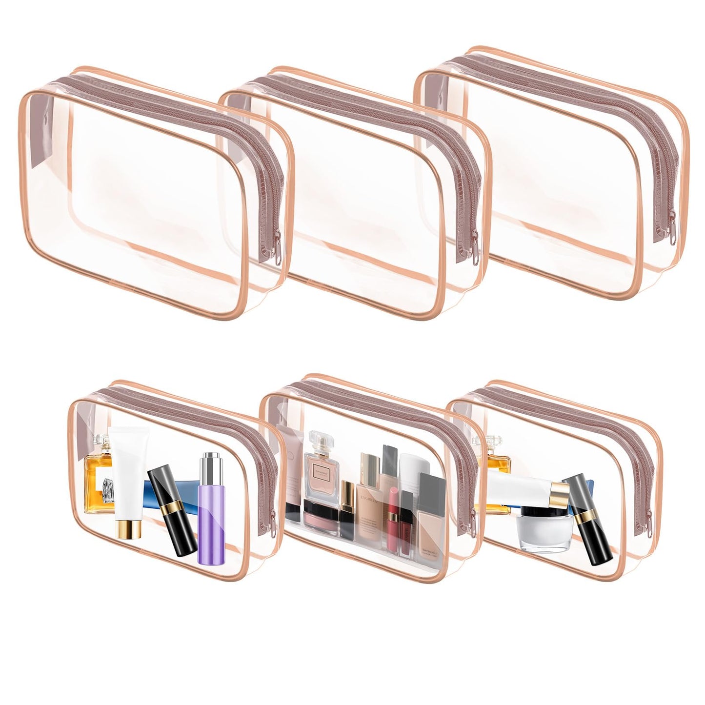 AURUZA 4 Pack Clear Toiletry Bag, Portable Travel Makeup Pouch with Zipper, TSA Approved Organizer, PVC Cosmetic for Airport Airline Compliant