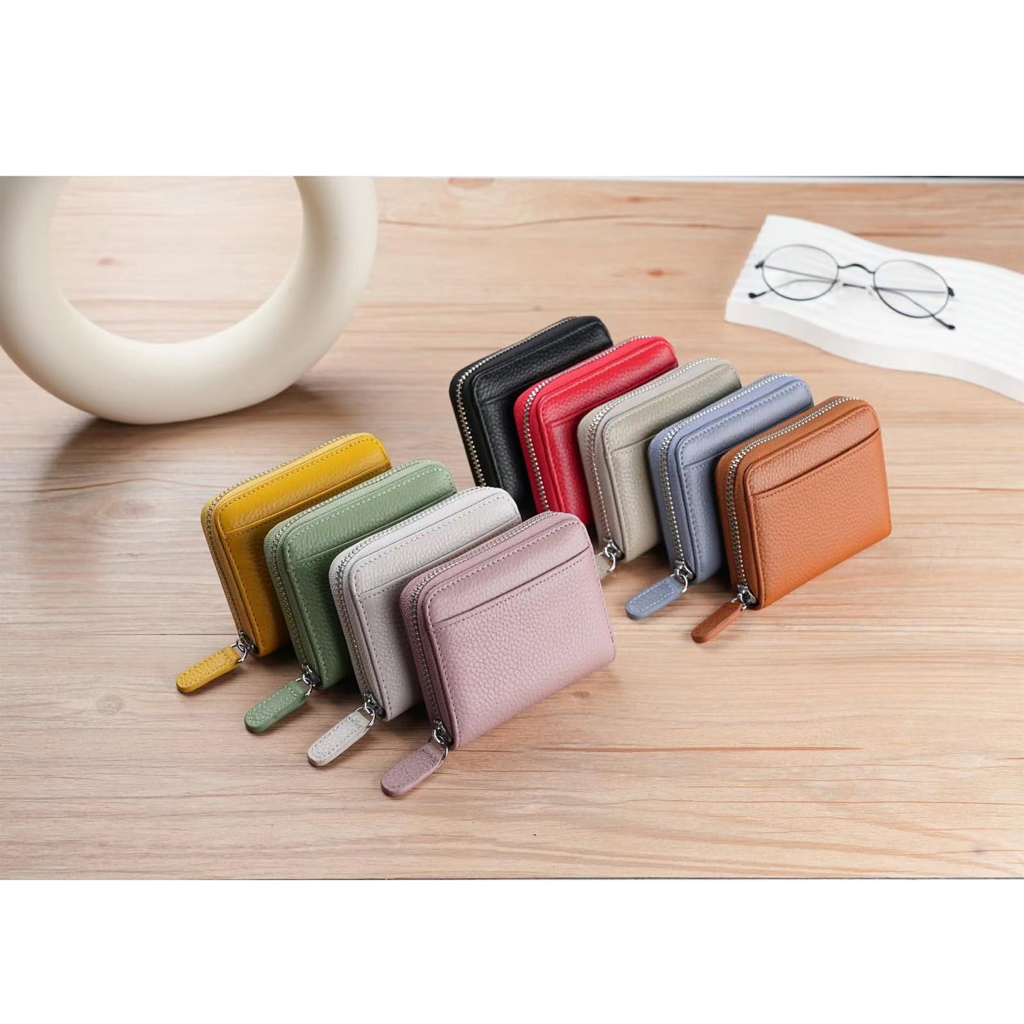 GHGMAO Credit Card Holder Accordion Wallet for Women Small Genuine Leather Wallets Ladies RFID Blocking Card Cases Holder Card Organizer Security Travel Wallet with Zipper