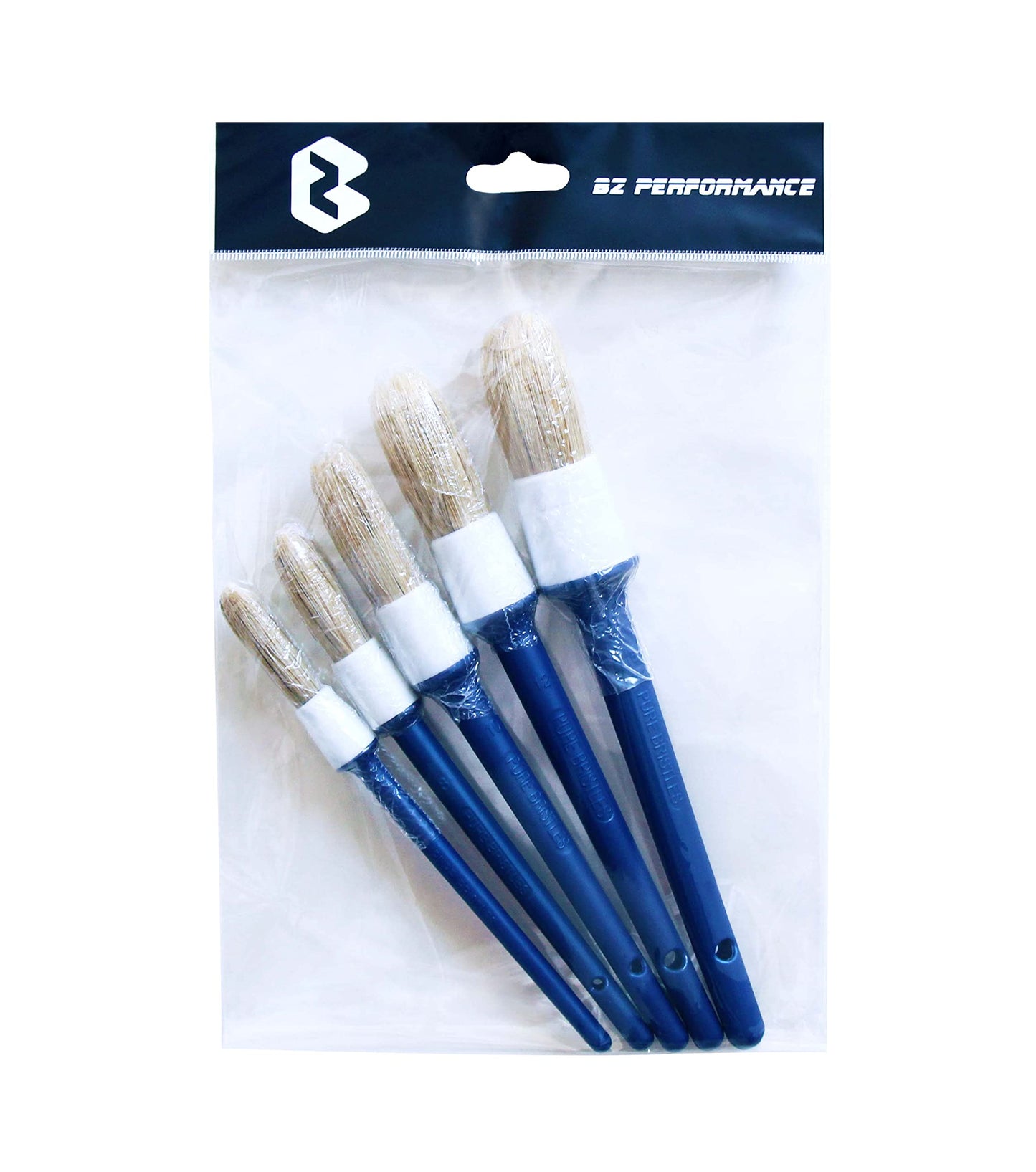Natural Boar Hair Detailing Brush 5pcs Set, Automotive Non-Slip Detail Brushes for Cleaning Wheels, Engine, Interior, Exterior, Leather, Seat, Lug Nut, Emblems, Air Vents, Car, Motorcycle