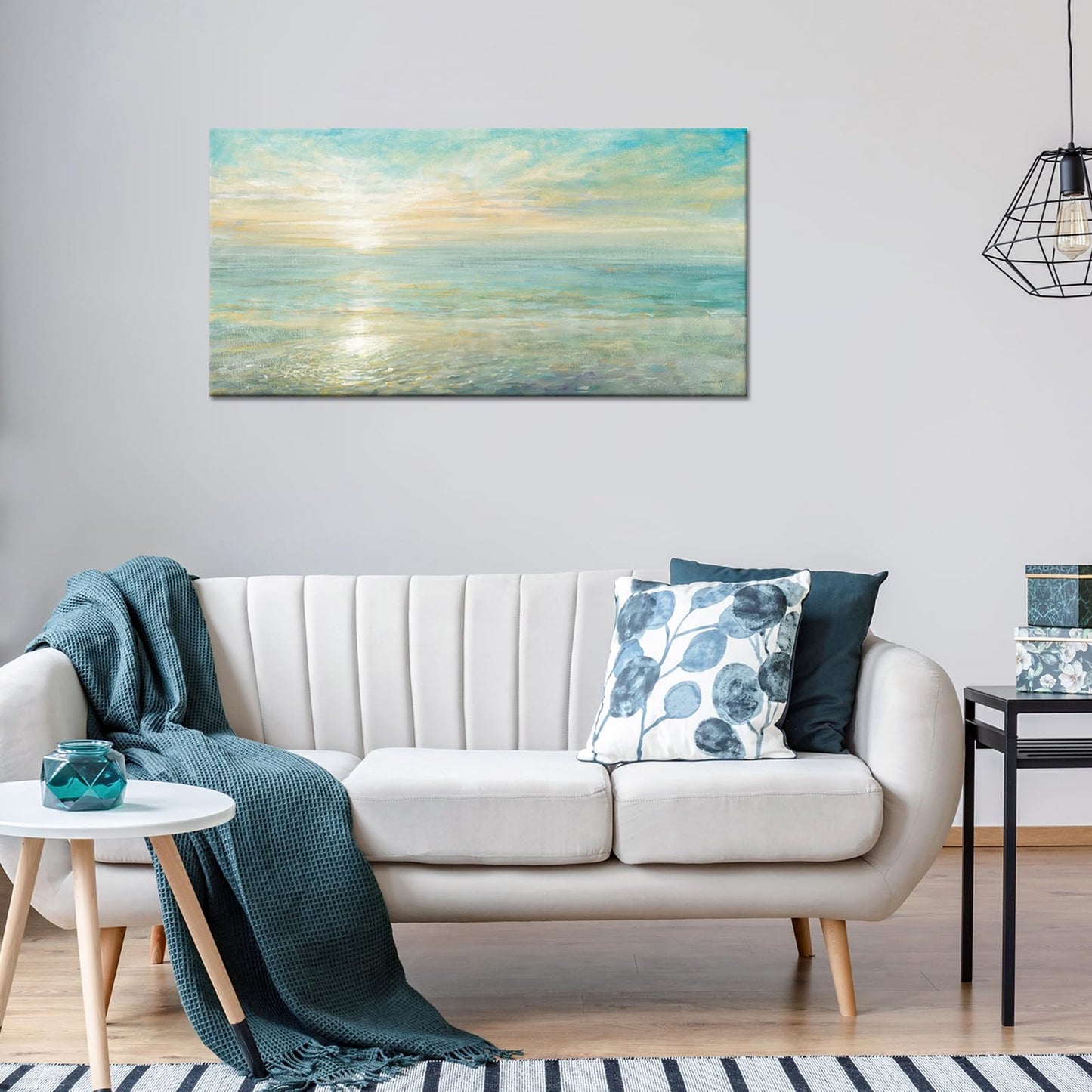 Goldfoilart Beach Sunrise Pictures Ocean Wall Art Coastal Canvas Prints Sea Waves Poster Paintings for Living Dining Room Bedroom Bathroom Framed Artwork Decorations Home Decor 20"x40"