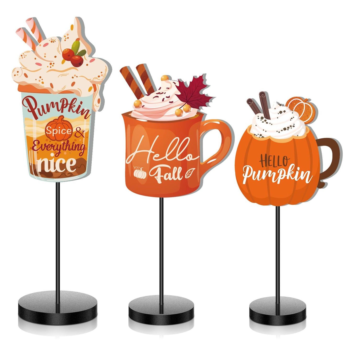 3 Pcs Fall Wood Table Decor Fall Coffee Bar Decor Pumpkin Mug Maple Leaf Wooden Sign Thanksgiving Table Centerpieces for Autumn Thanksgiving Decorations Indoor Outdoor