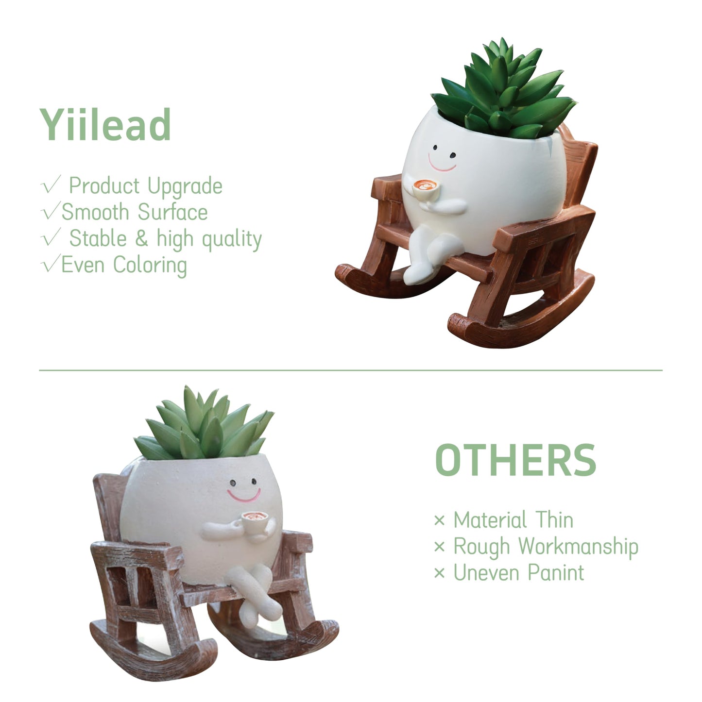 Smiley Face Planter Pot, Cute Coffee Plant Pots for Indoor Outdoor,Unique Rocking Chair Plant Pot for Succulents Plants Live with Drainage Hole,Gift IdeaI for Mother and Appreciation Christmas (Small)