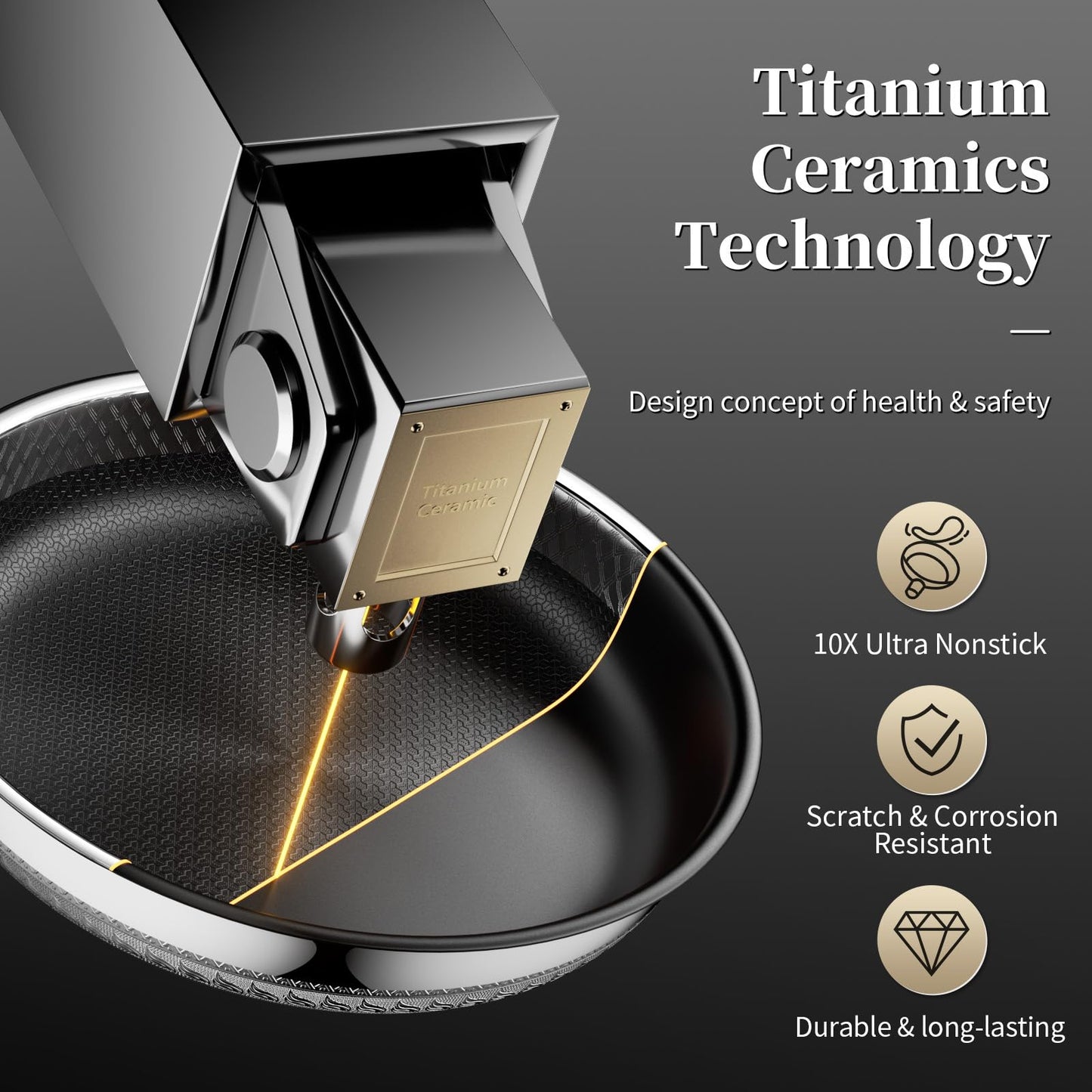 Innerwell Nonstick Titanium Ceramics Stainless Steel Frying Pan Set, 6 Pieces Nonstick Honeycomb Stainless Steel Frying Pan Set, Non Stick Egg Omelet Cooking Pan Set, Induction Compatible, PFAS Free