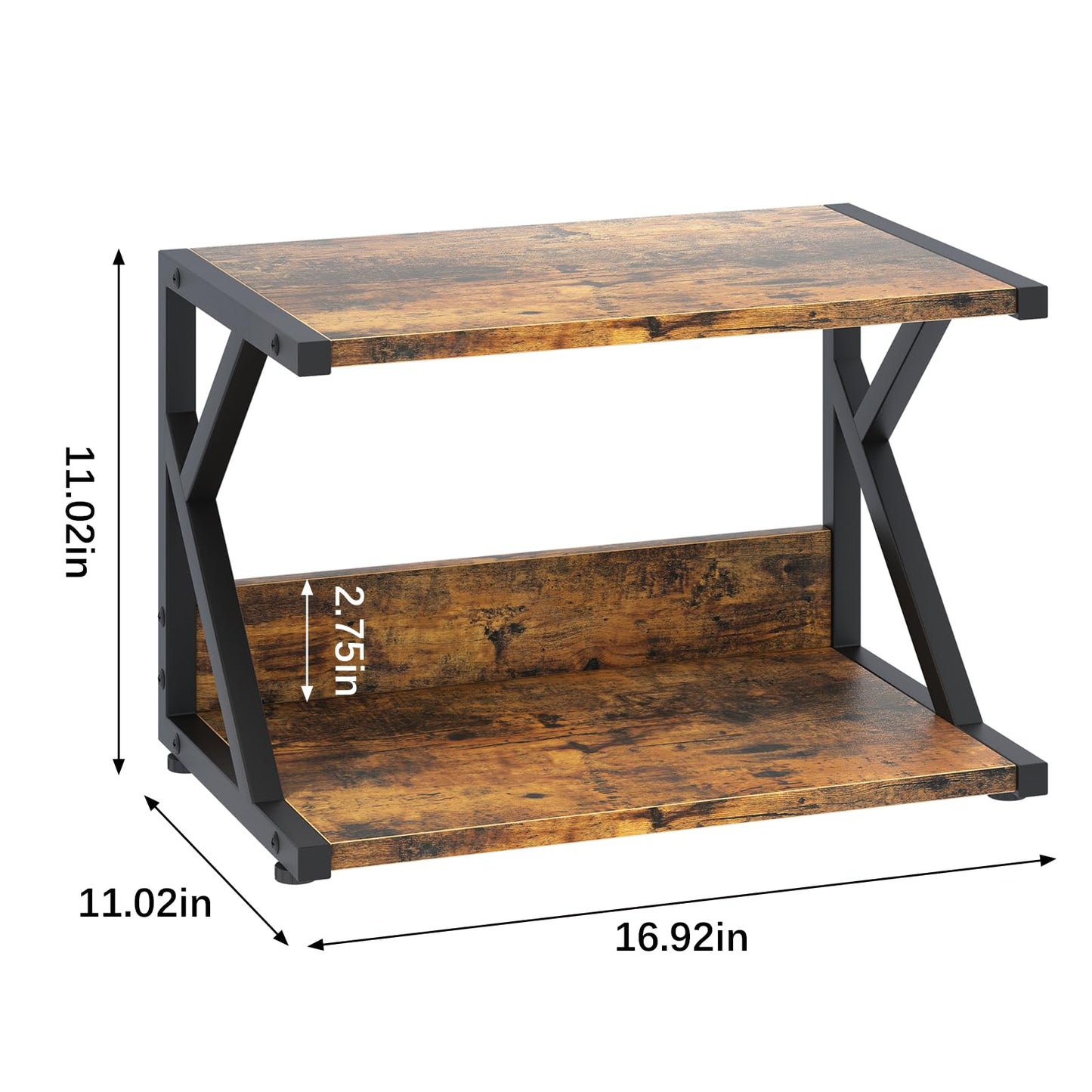 aboxoo Desktop Printer Stand with 2 Tier Wood Storage Shelves,Under Desk Printer Table,Multi-Purpose Home Office Desk Organizer for Fax Machine, Scanner (Rustic Brown)