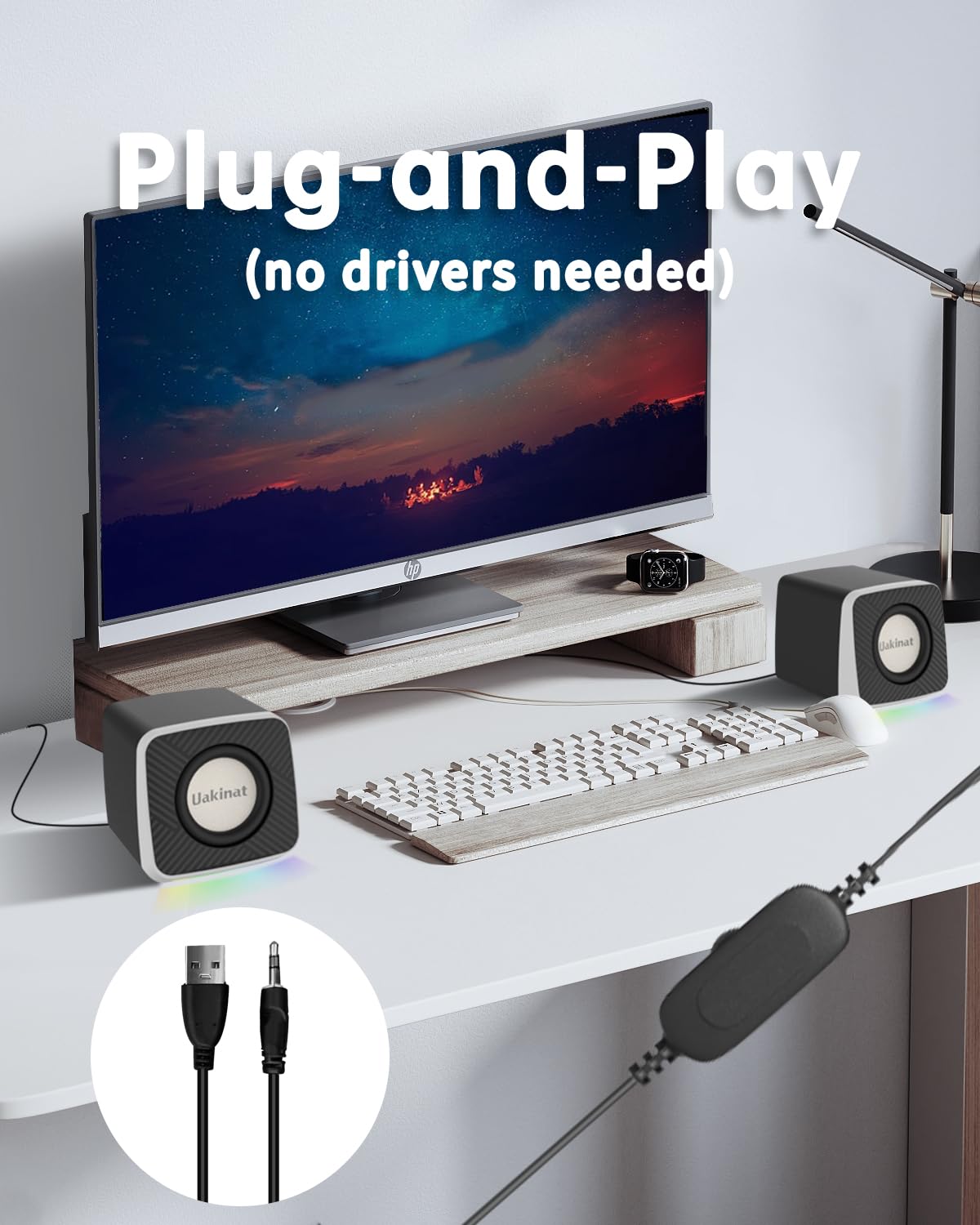 Uakinat PC Speakers 2"–3W Carbon Fiber Computer Speaker for Desktop or Laptop PC,USB C/USB-Powered,Crystal Clear Sound,Rich Bass,Loud Volume,Direct Control,Plug-N-Play,Black-Silver