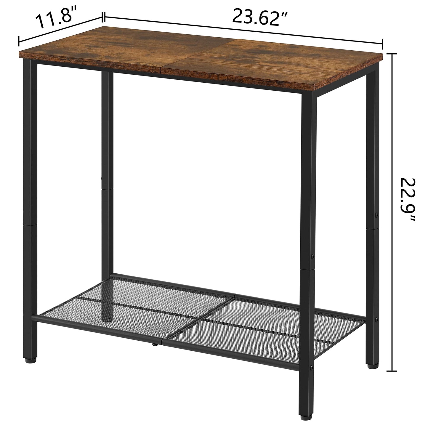 Hoctieon 2 Tier End Table, Sofa Side Table, Narrow Side Table with Storage, Slim Nightstand for Small Spaces, Metal Frame, for Living Room, Bedroom, Sofa Couch, Hall, Rustic Brown