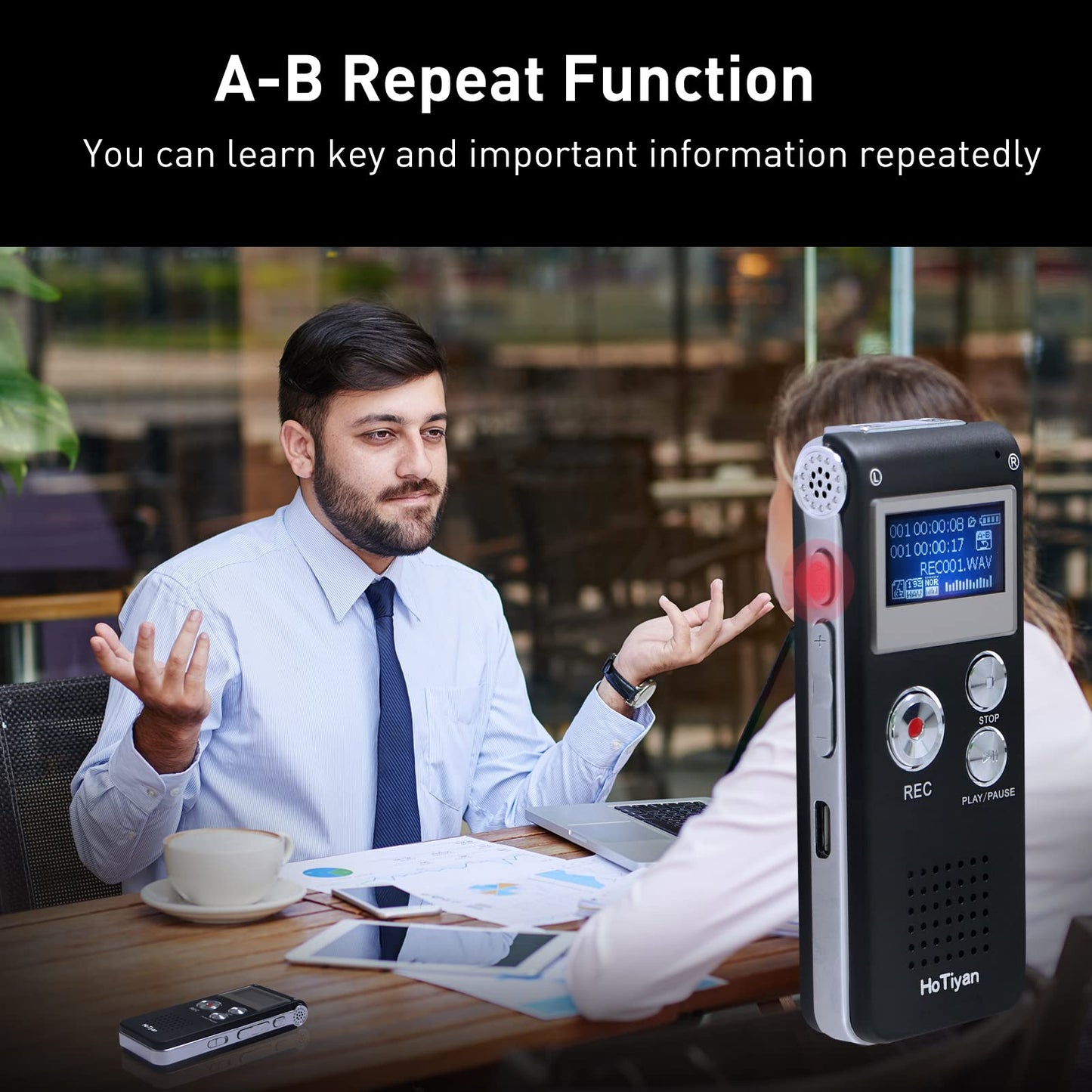 Voice Recorder 16GB Capacity Voice Activated Recording Device Digital Voice Recorder for Lectures, Meetings, Interviews Audio Recorder with USB Rechargeable WAV/MP3 Tape Recorder (16GB)